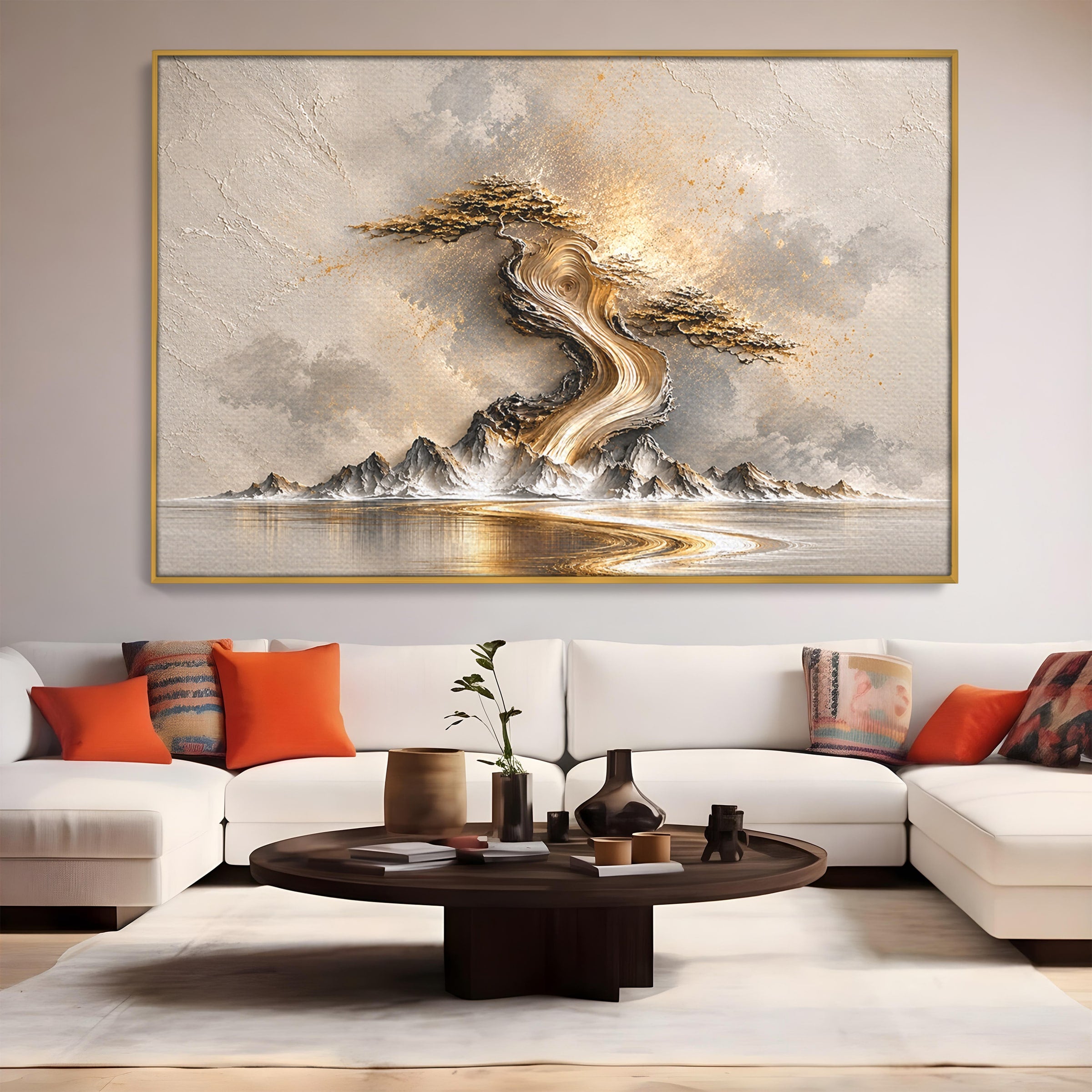 Tablou Canvas Premium LuxCanva® U1166, Arborele De Aur, Copac, Peisaj, Natura, Abstract, Living, Culori Vibrante