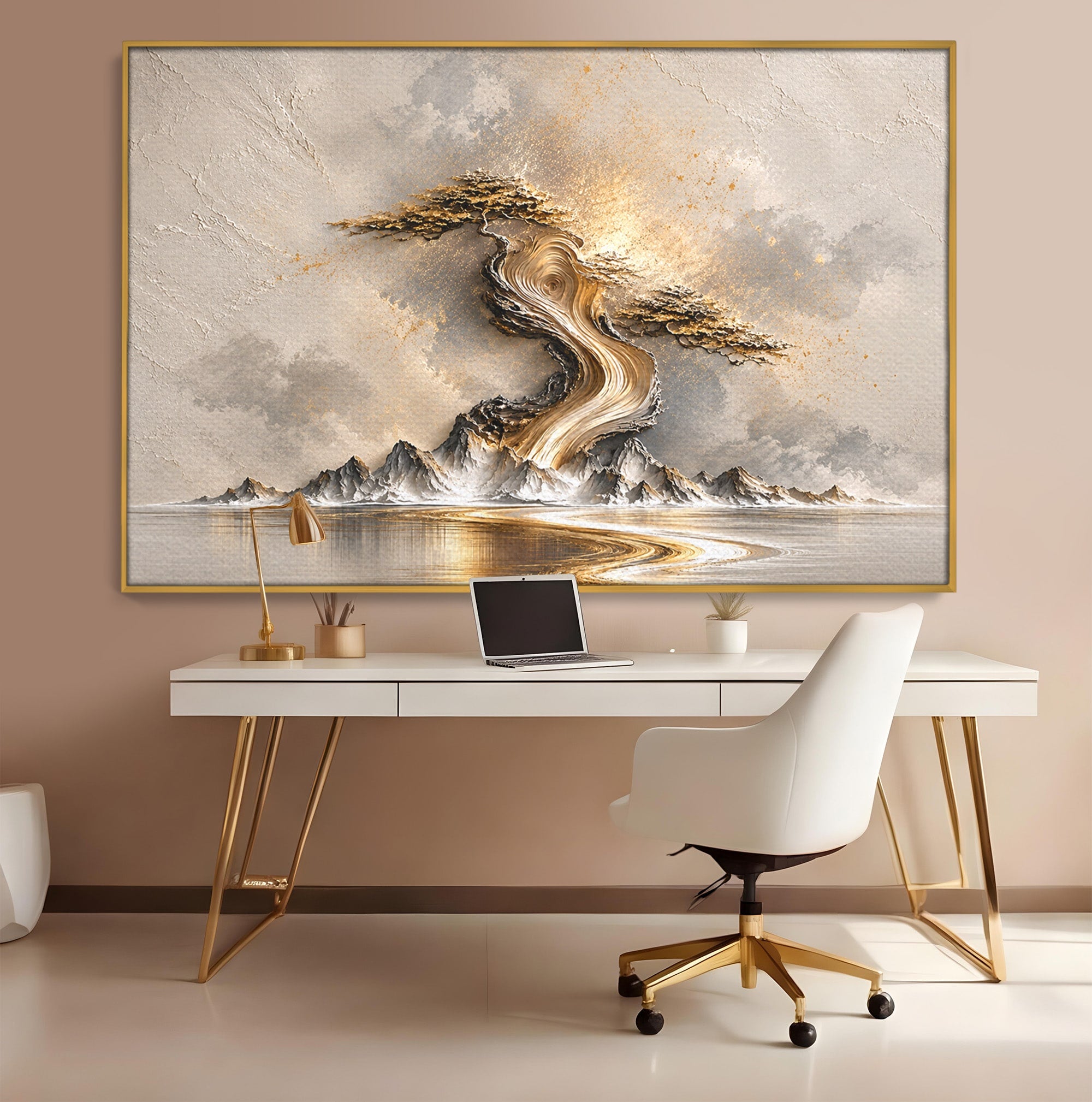 Tablou Canvas Premium LuxCanva® U1166, Arborele De Aur, Copac, Peisaj, Natura, Abstract, Living, Culori Vibrante