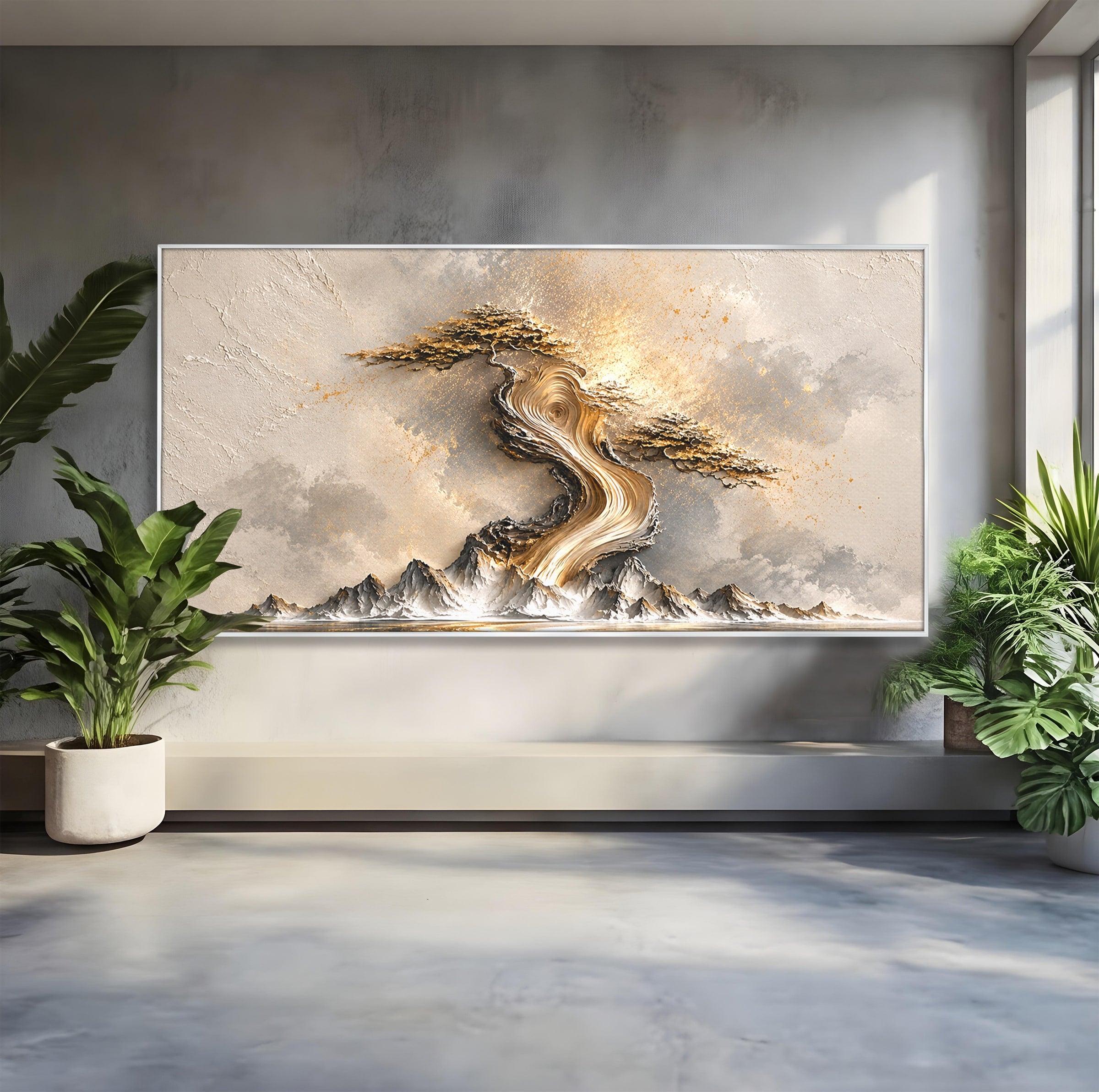Tablou Canvas Premium LuxCanva® U1166, Arborele De Aur, Copac, Peisaj, Natura, Abstract, Living, Culori Vibrante