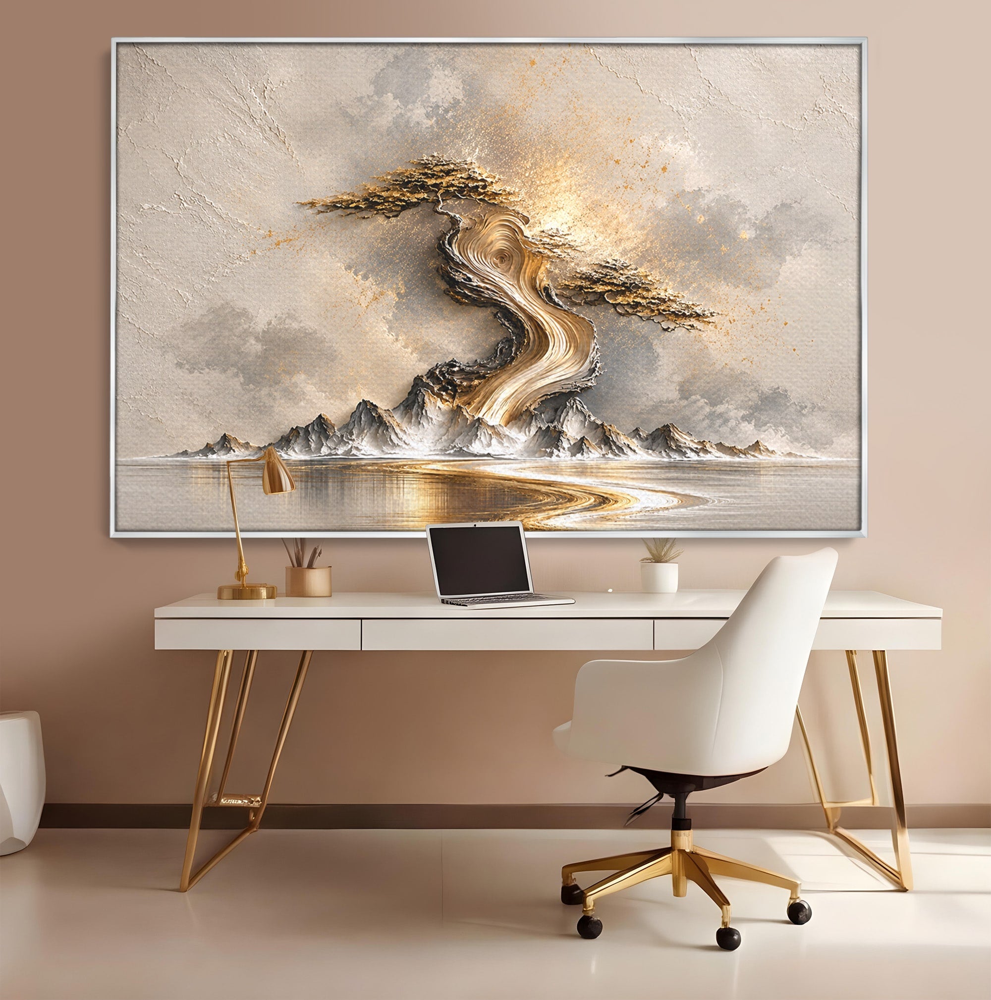 Tablou Canvas Premium LuxCanva® U1166, Arborele De Aur, Copac, Peisaj, Natura, Abstract, Living, Culori Vibrante