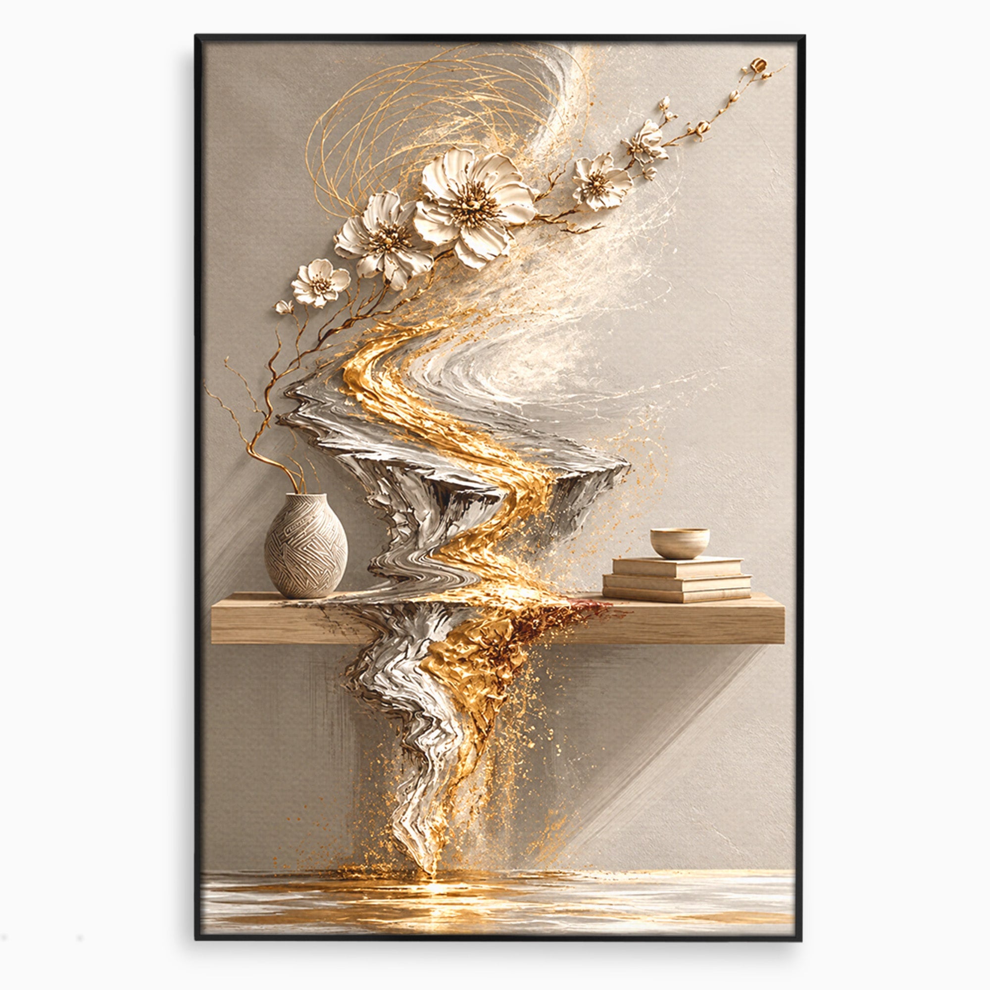 Tablou Canvas Premium LuxCanva® U1167, Armonie Florala Abstracta, Flori, Vaza, Living, Arta Contemporana, Abstract, Culori Vibrante