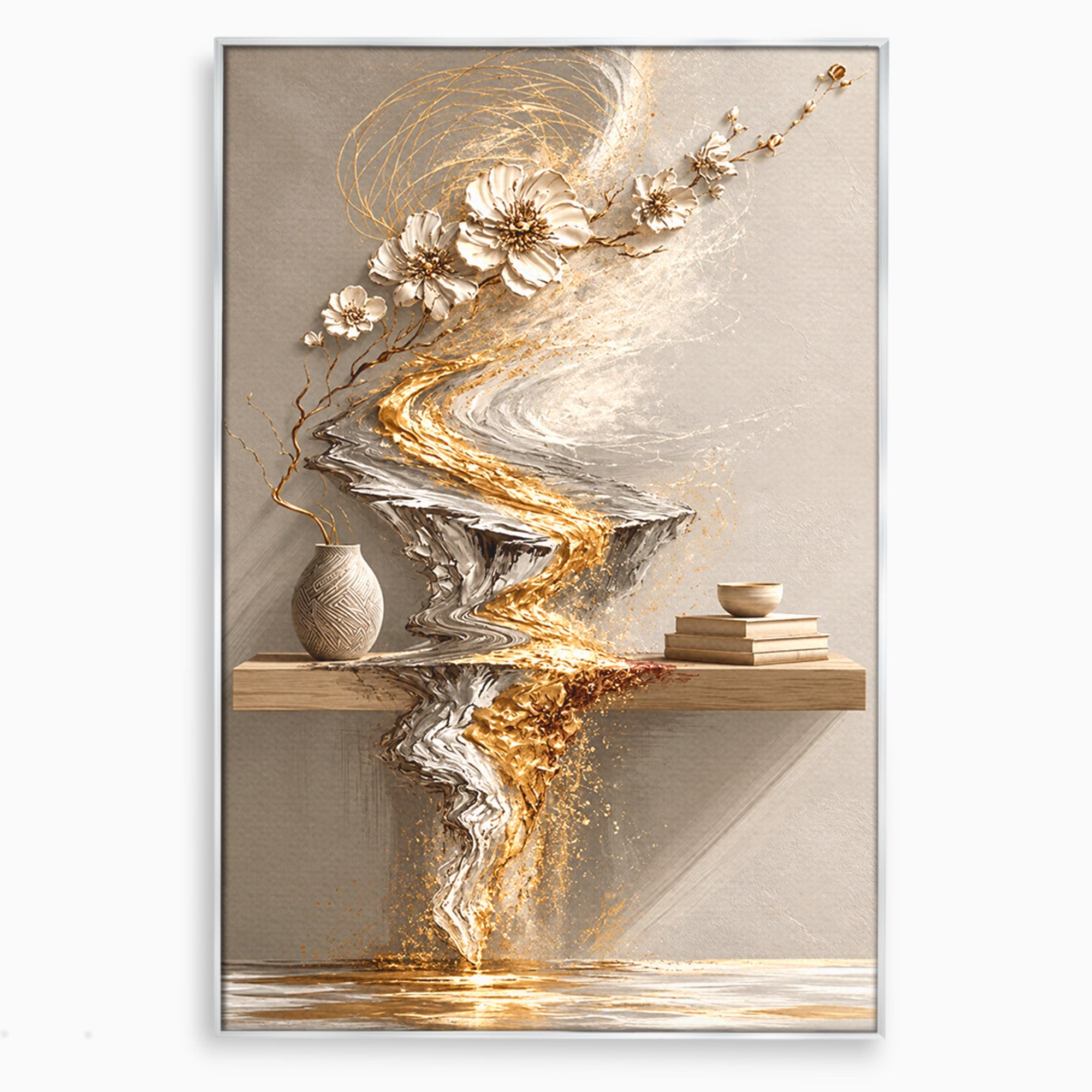 Tablou Canvas Premium LuxCanva® U1167, Armonie Florala Abstracta, Flori, Vaza, Living, Arta Contemporana, Abstract, Culori Vibrante