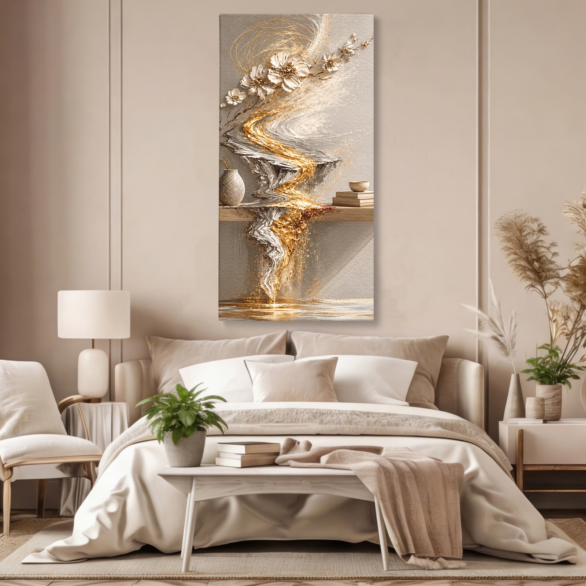 Tablou Canvas Premium LuxCanva® U1167, Armonie Florala Abstracta, Flori, Vaza, Living, Arta Contemporana, Abstract, Culori Vibrante