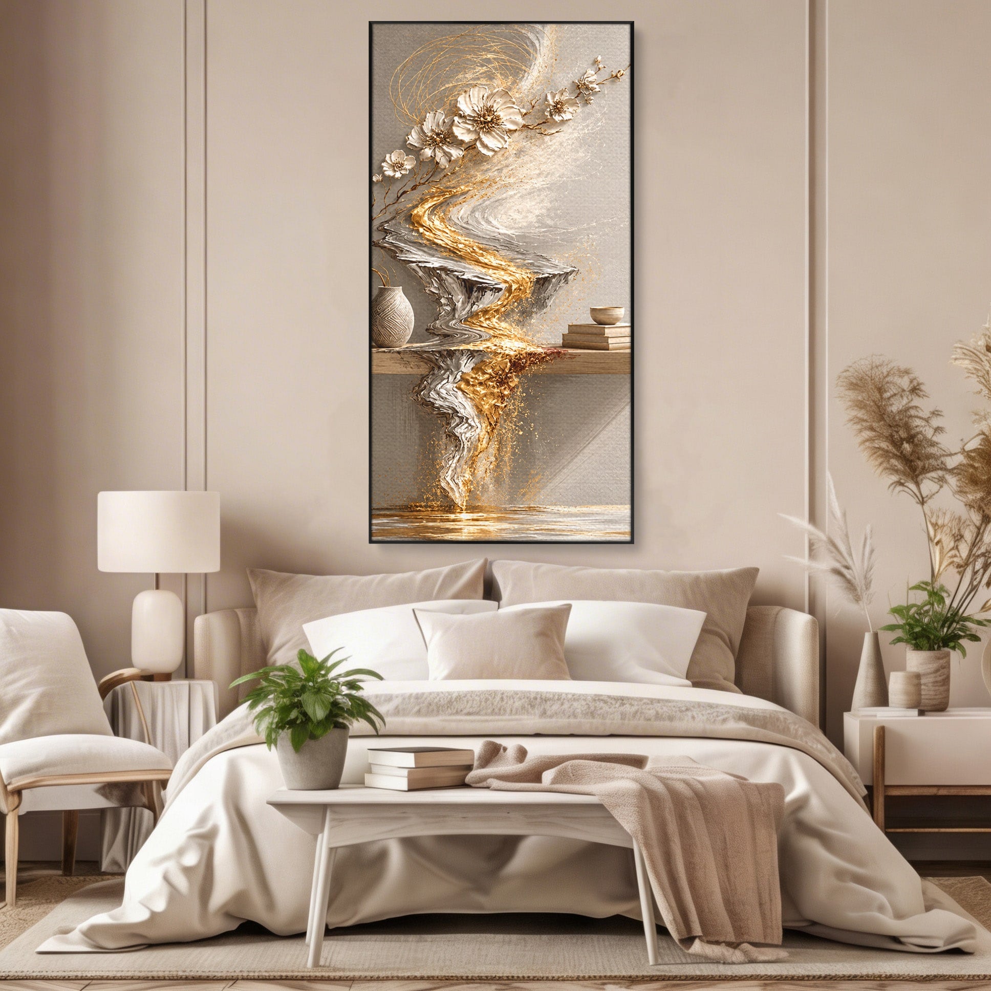 Tablou Canvas Premium LuxCanva® U1167, Armonie Florala Abstracta, Flori, Vaza, Living, Arta Contemporana, Abstract, Culori Vibrante