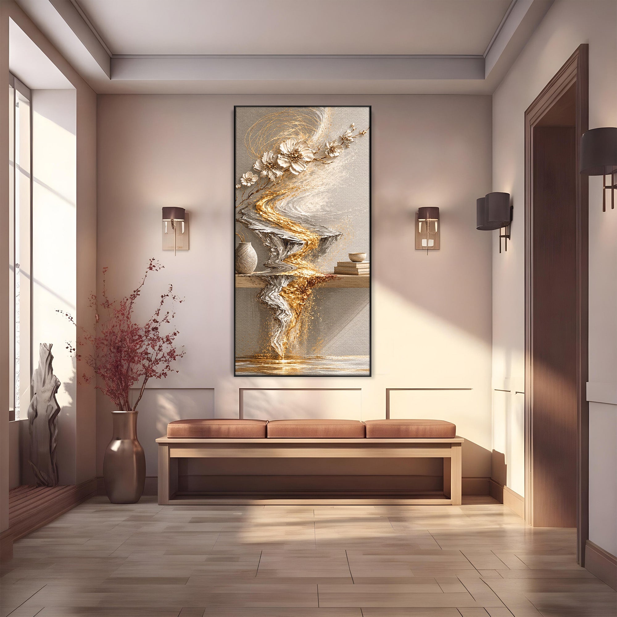 Tablou Canvas Premium LuxCanva® U1167, Armonie Florala Abstracta, Flori, Vaza, Living, Arta Contemporana, Abstract, Culori Vibrante