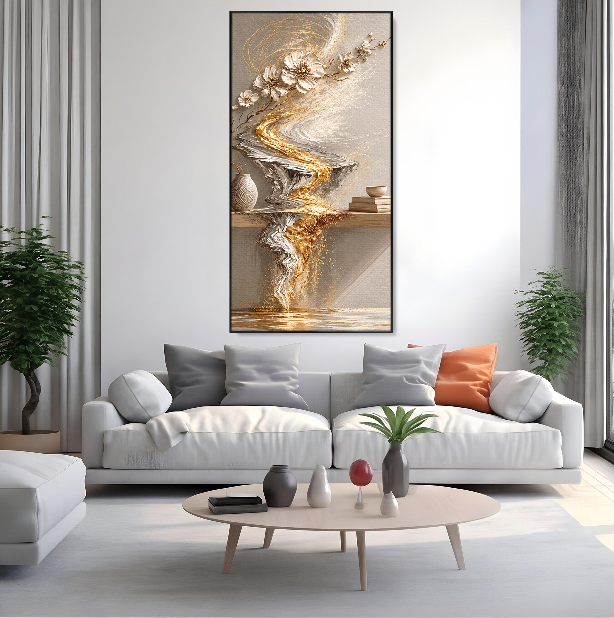 Tablou Canvas Premium LuxCanva® U1167, Armonie Florala Abstracta, Flori, Vaza, Living, Arta Contemporana, Abstract, Culori Vibrante