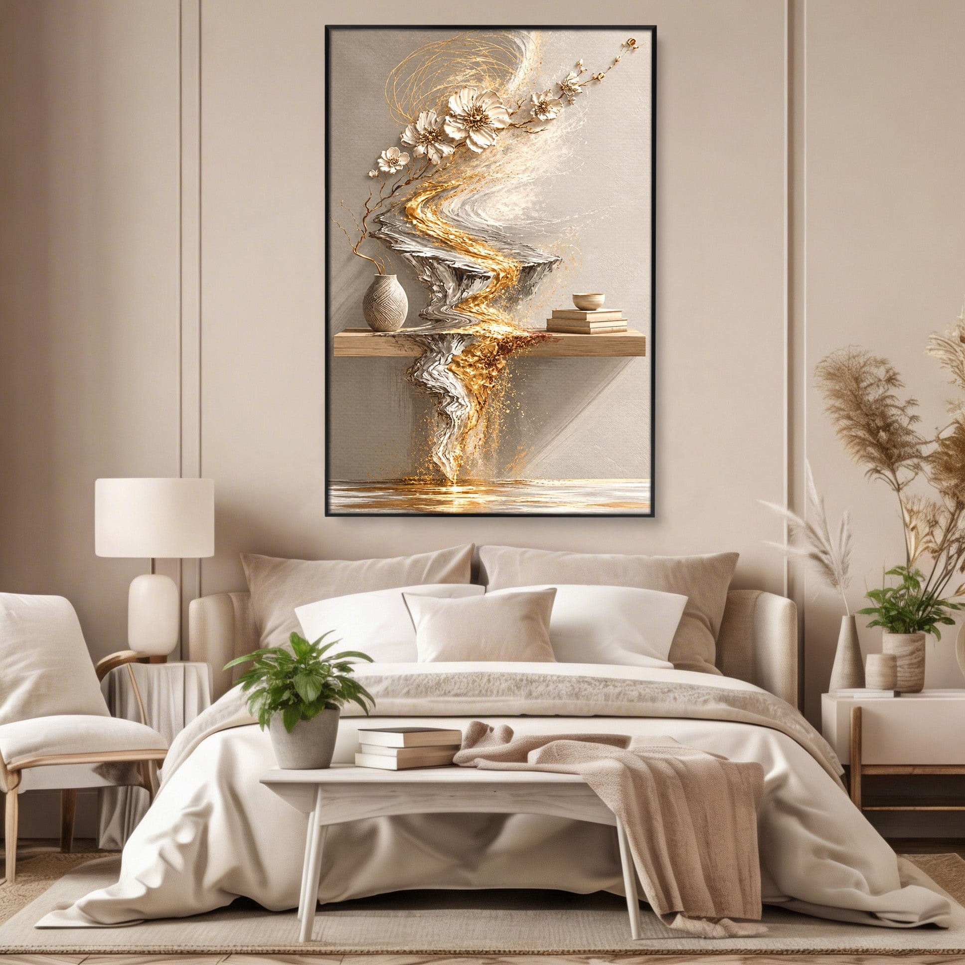 Tablou Canvas Premium LuxCanva® U1167, Armonie Florala Abstracta, Flori, Vaza, Living, Arta Contemporana, Abstract, Culori Vibrante