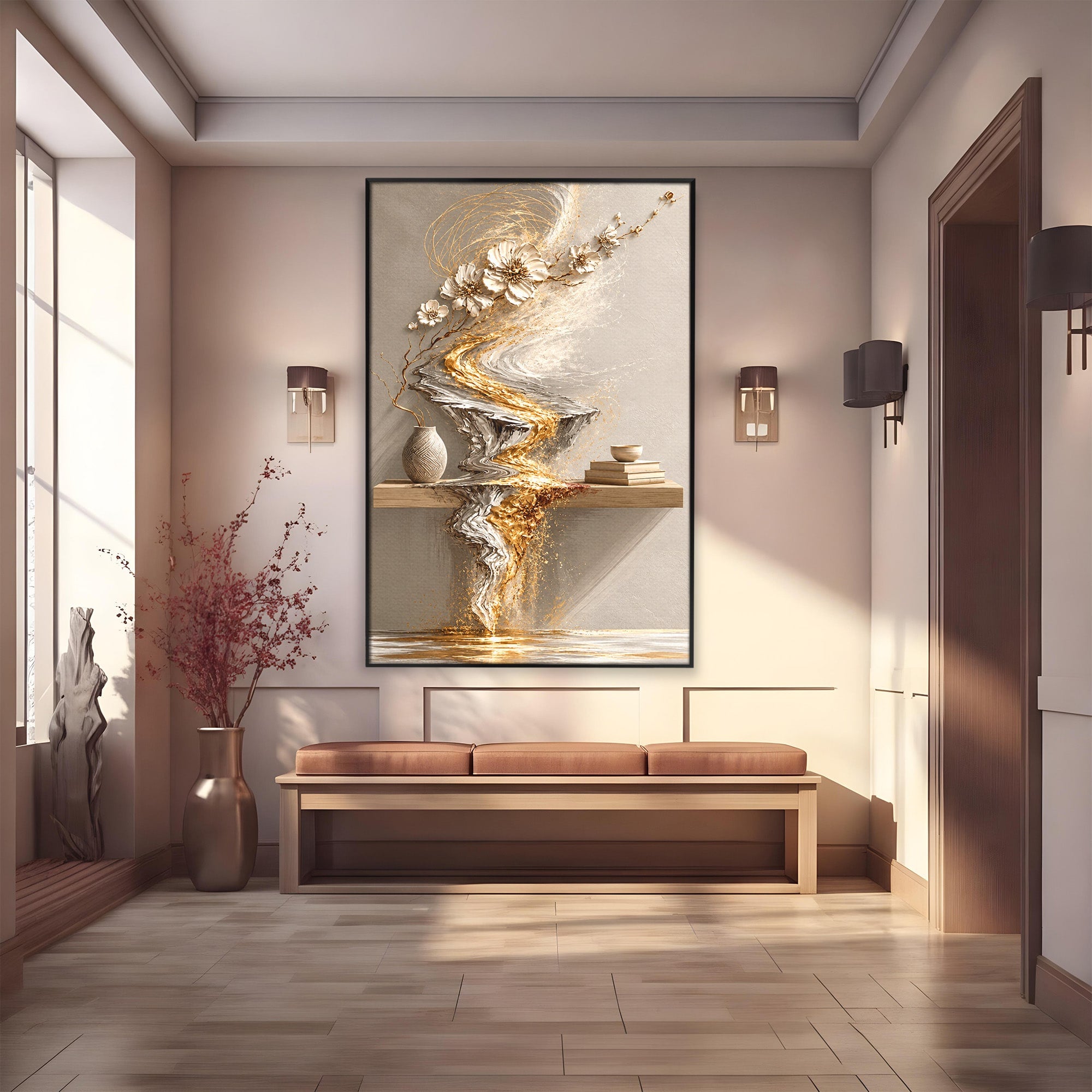 Tablou Canvas Premium LuxCanva® U1167, Armonie Florala Abstracta, Flori, Vaza, Living, Arta Contemporana, Abstract, Culori Vibrante