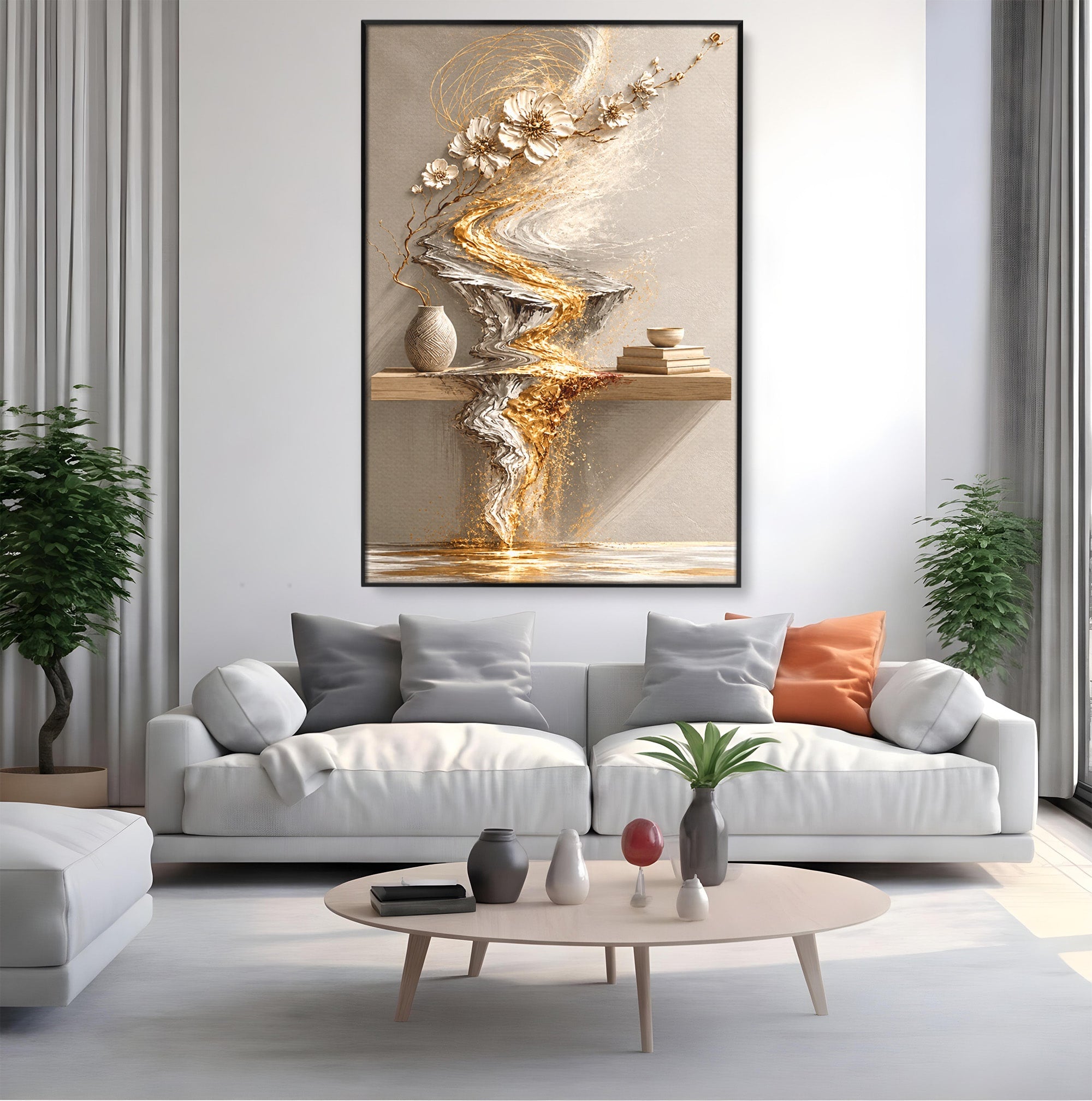 Tablou Canvas Premium LuxCanva® U1167, Armonie Florala Abstracta, Flori, Vaza, Living, Arta Contemporana, Abstract, Culori Vibrante