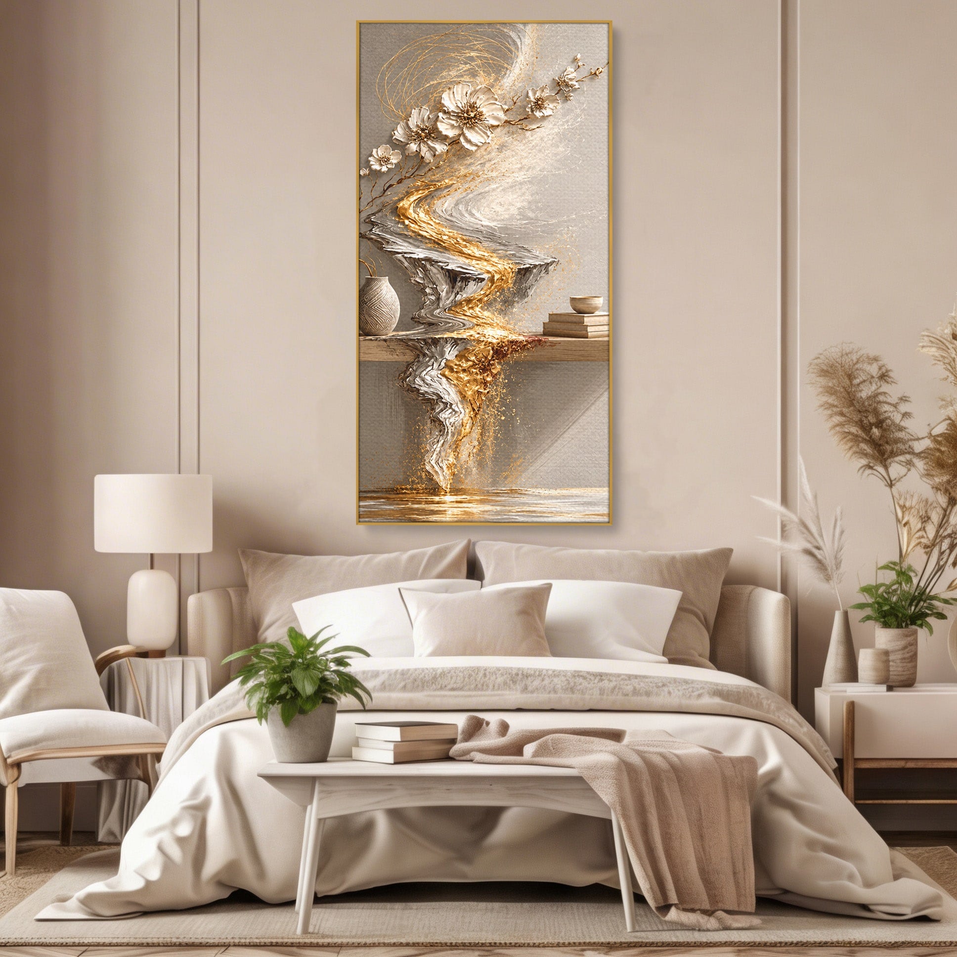 Tablou Canvas Premium LuxCanva® U1167, Armonie Florala Abstracta, Flori, Vaza, Living, Arta Contemporana, Abstract, Culori Vibrante