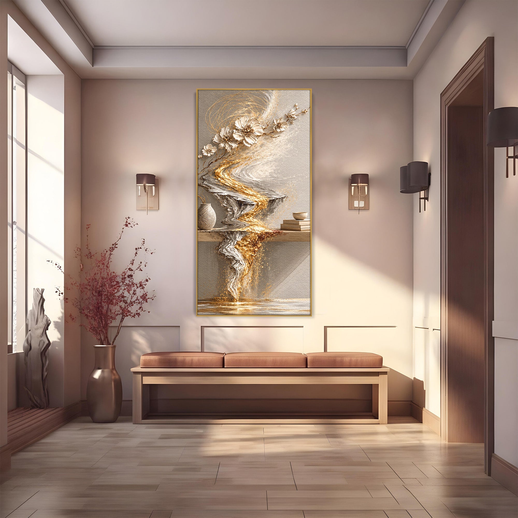Tablou Canvas Premium LuxCanva® U1167, Armonie Florala Abstracta, Flori, Vaza, Living, Arta Contemporana, Abstract, Culori Vibrante