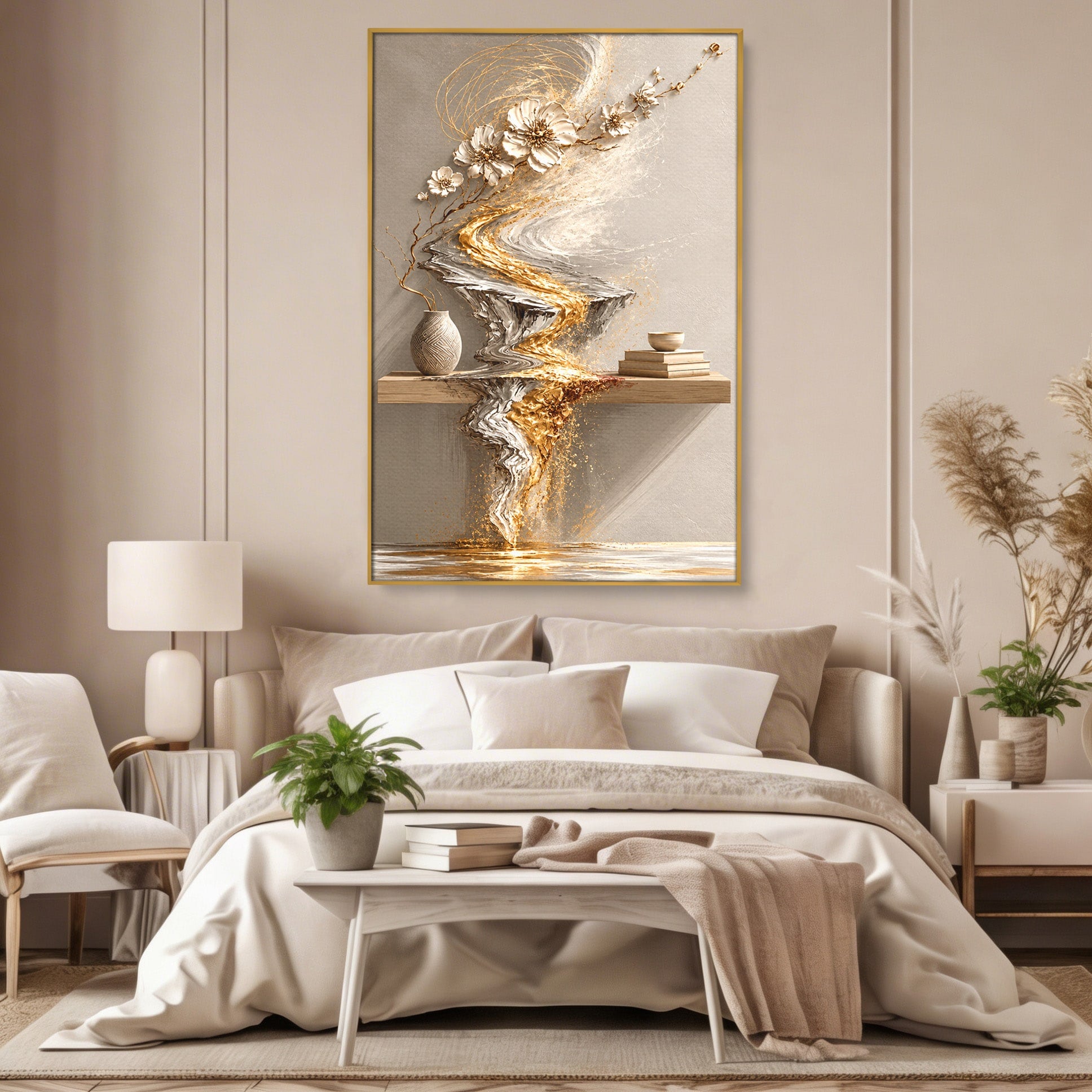 Tablou Canvas Premium LuxCanva® U1167, Armonie Florala Abstracta, Flori, Vaza, Living, Arta Contemporana, Abstract, Culori Vibrante