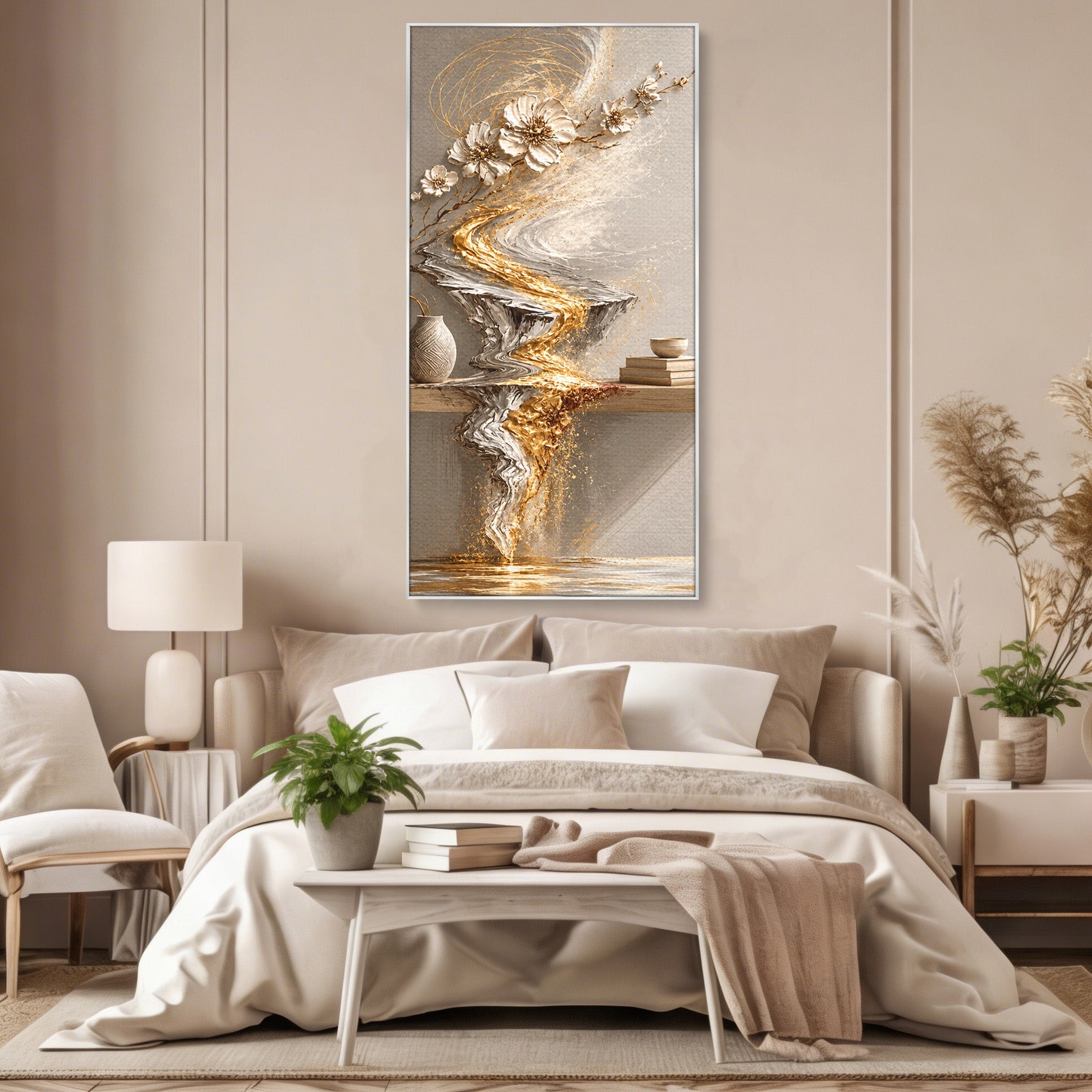 Tablou Canvas Premium LuxCanva® U1167, Armonie Florala Abstracta, Flori, Vaza, Living, Arta Contemporana, Abstract, Culori Vibrante