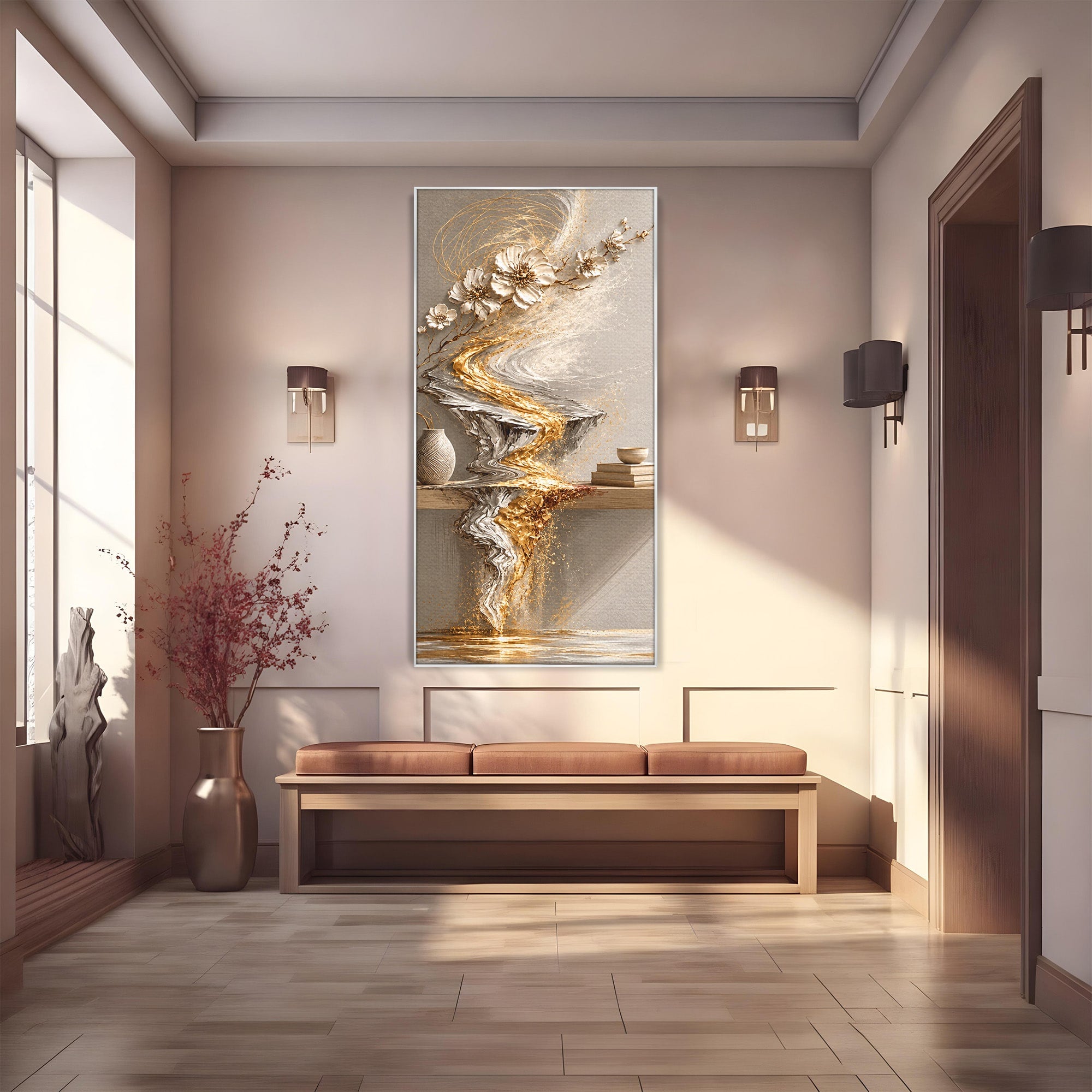 Tablou Canvas Premium LuxCanva® U1167, Armonie Florala Abstracta, Flori, Vaza, Living, Arta Contemporana, Abstract, Culori Vibrante