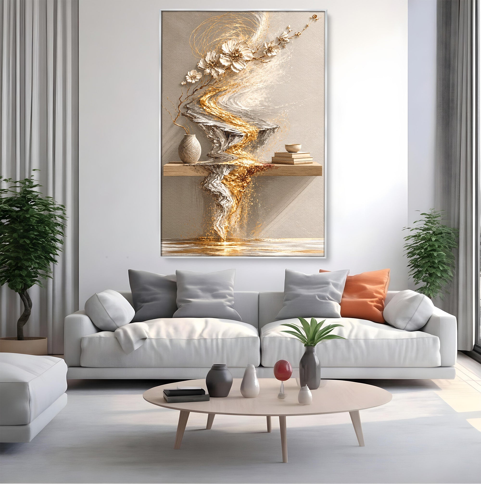 Tablou Canvas Premium LuxCanva® U1167, Armonie Florala Abstracta, Flori, Vaza, Living, Arta Contemporana, Abstract, Culori Vibrante