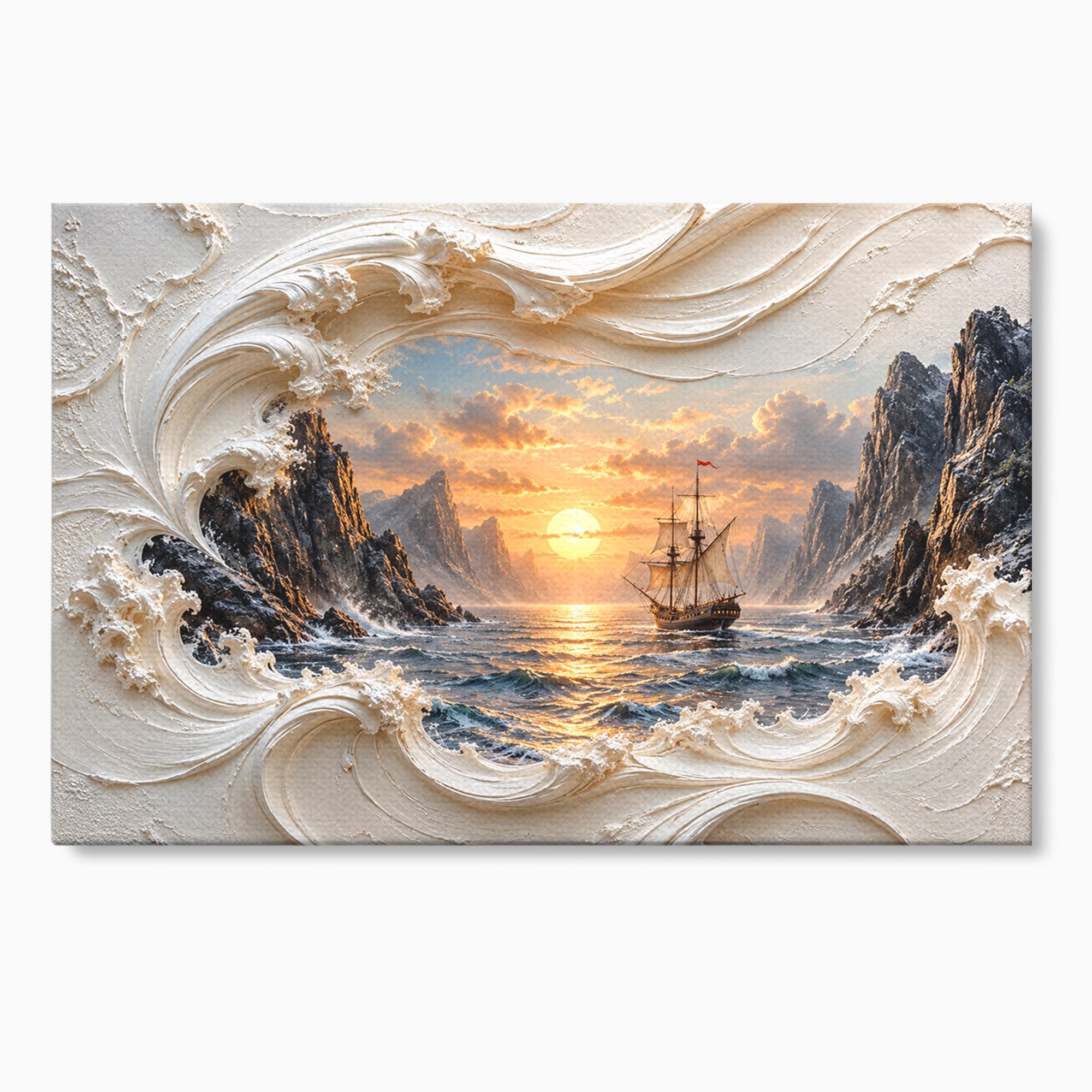 Tablou Canvas Premium LuxCanva® U1169, Corabie La Apus, Mare, Peisaj Marin, Corabie, Apus, Living, Culori Vibrante