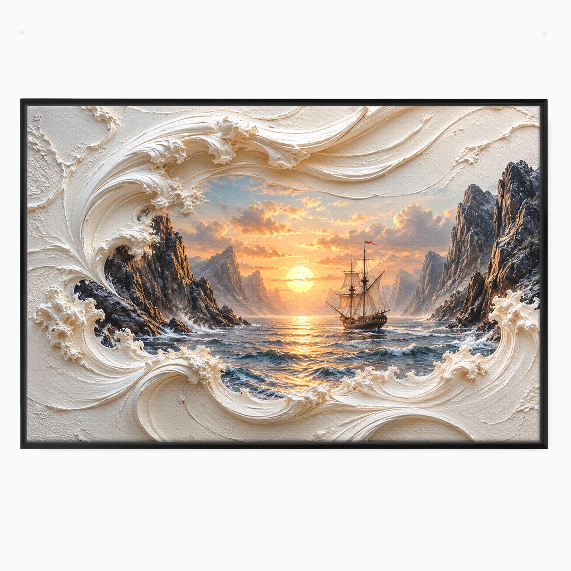 Tablou Canvas Premium LuxCanva® U1169, Corabie La Apus, Mare, Peisaj Marin, Corabie, Apus, Living, Culori Vibrante