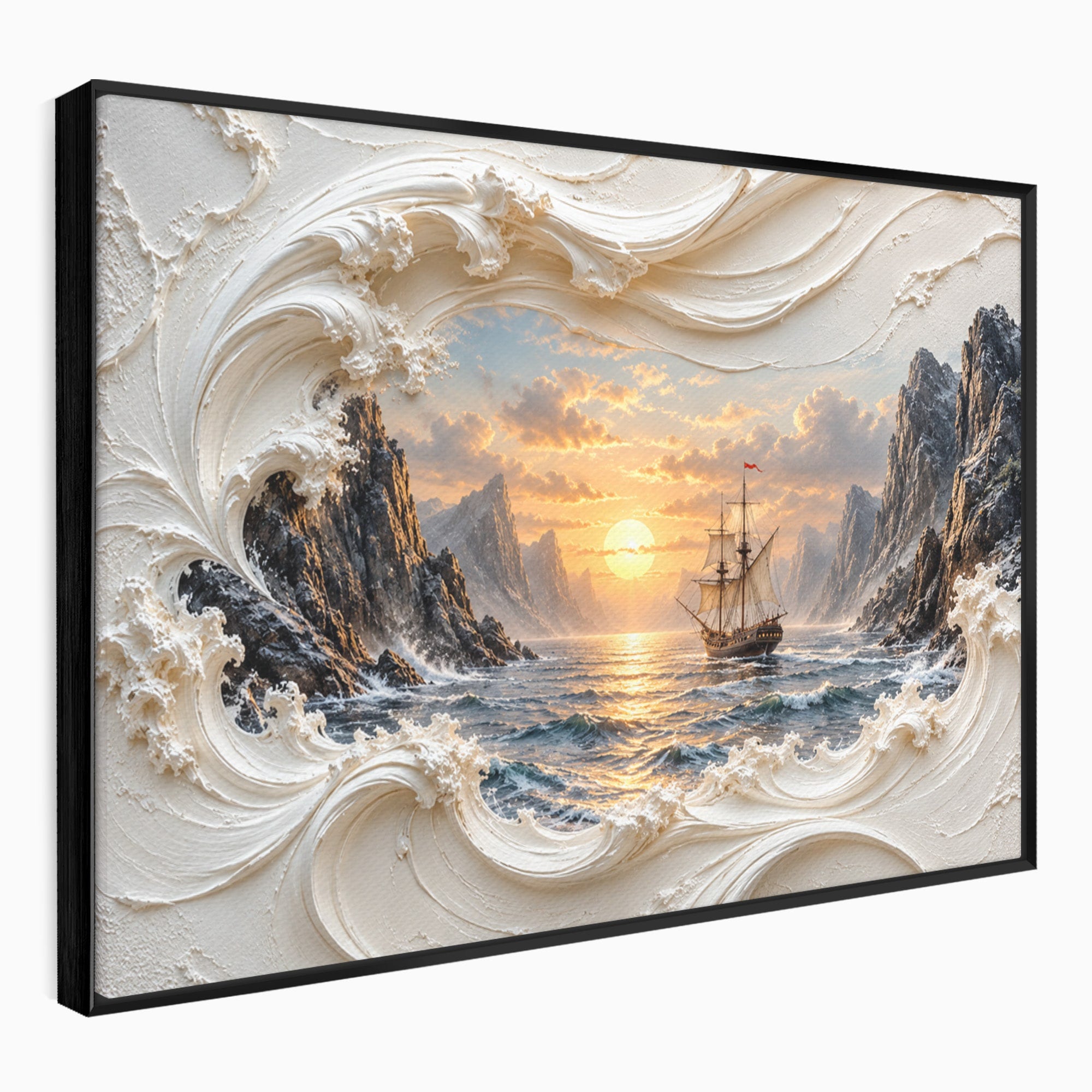 Tablou Canvas Premium LuxCanva® U1169, Corabie La Apus, Mare, Peisaj Marin, Corabie, Apus, Living, Culori Vibrante