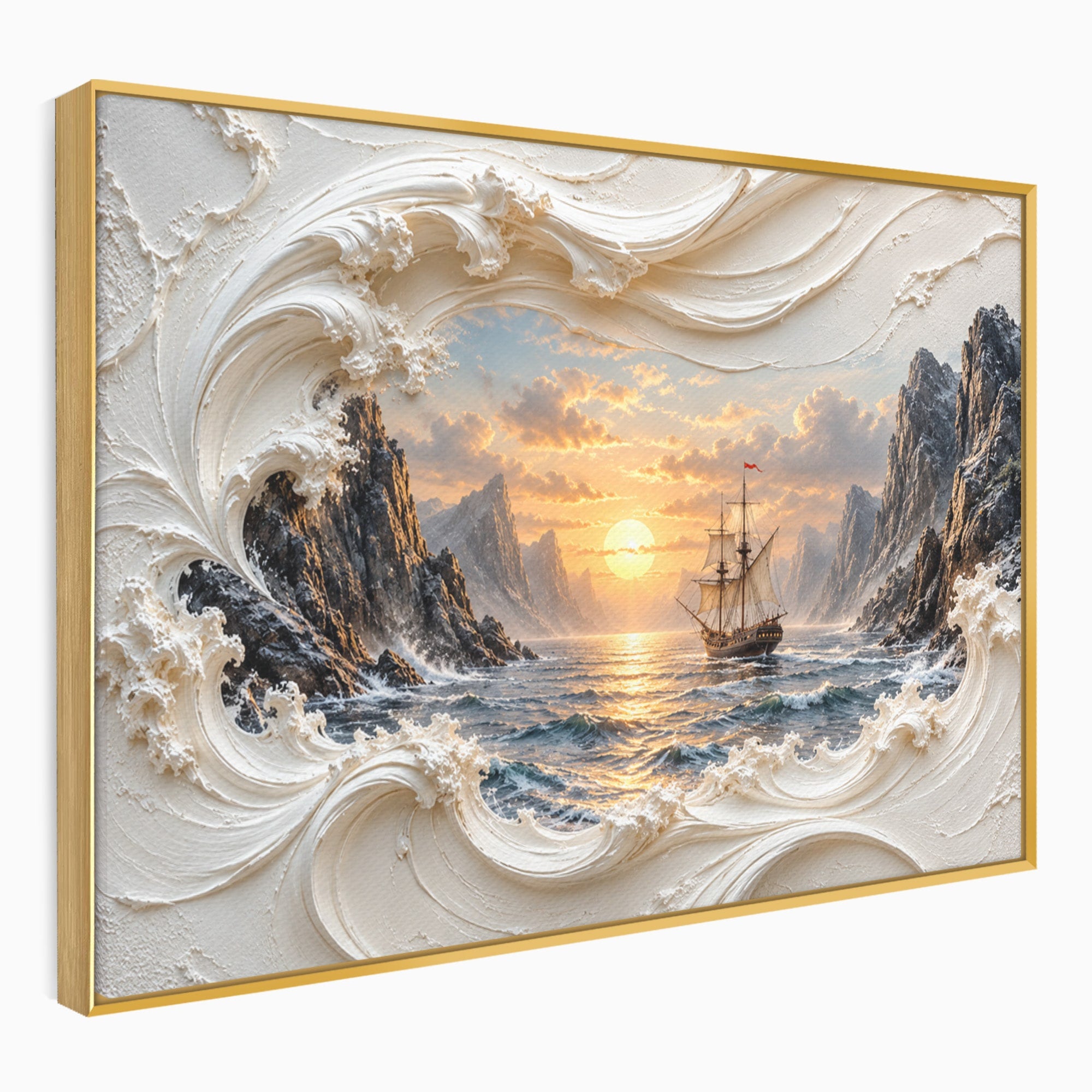 Tablou Canvas Premium LuxCanva® U1169, Corabie La Apus, Mare, Peisaj Marin, Corabie, Apus, Living, Culori Vibrante