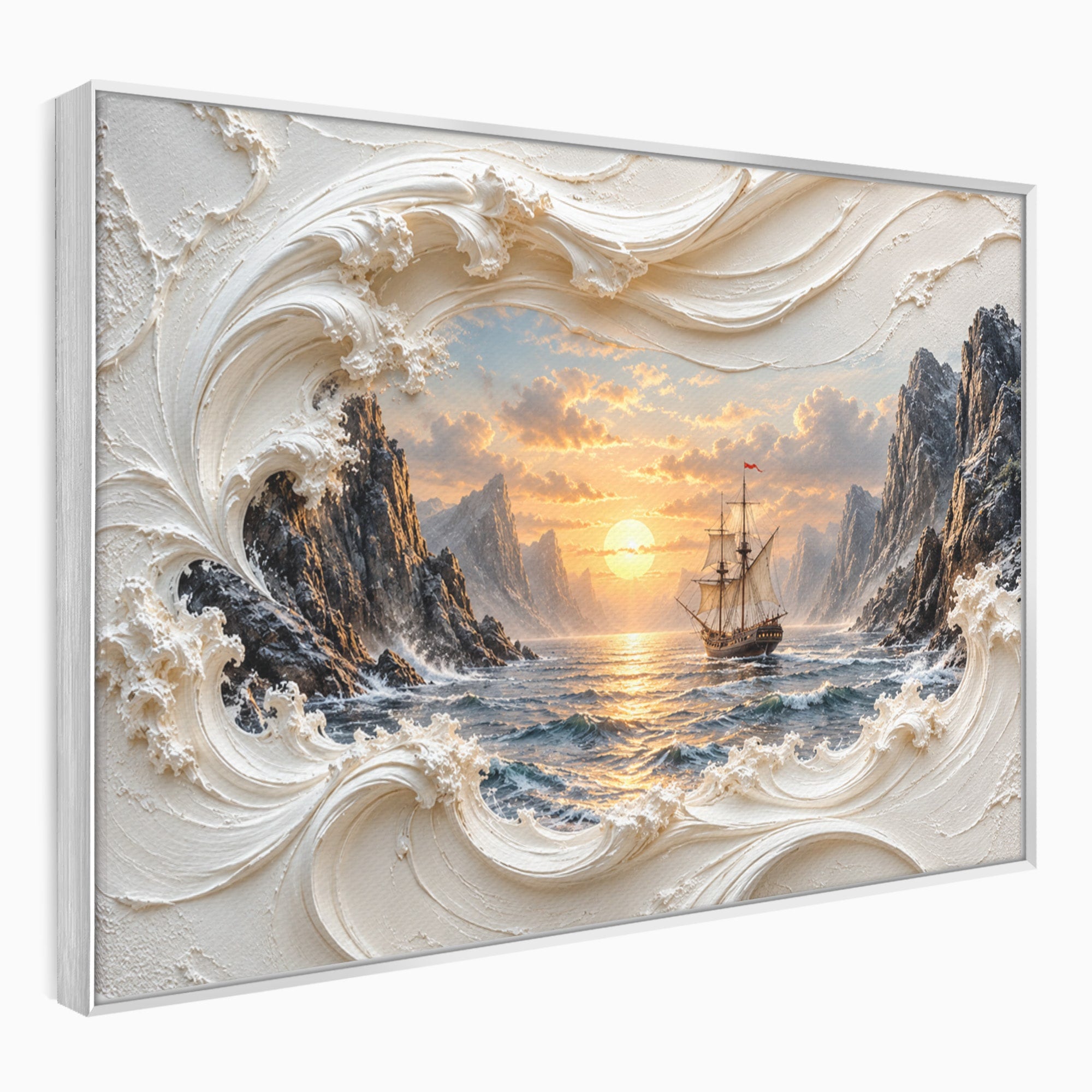 Tablou Canvas Premium LuxCanva® U1169, Corabie La Apus, Mare, Peisaj Marin, Corabie, Apus, Living, Culori Vibrante