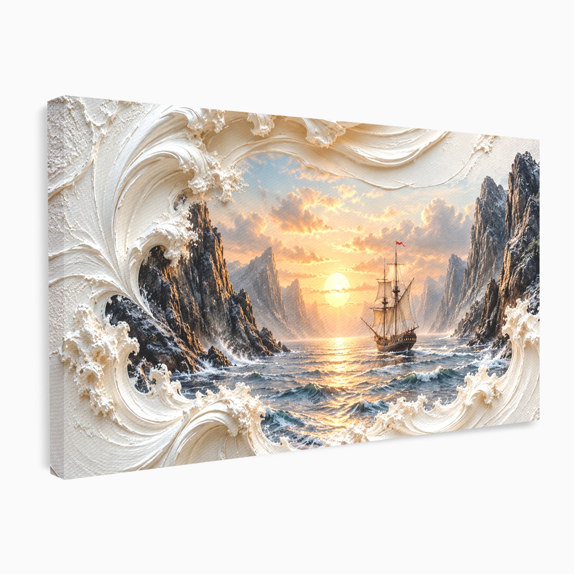 Tablou Canvas Premium LuxCanva® U1169, Corabie La Apus, Mare, Peisaj Marin, Corabie, Apus, Living, Culori Vibrante