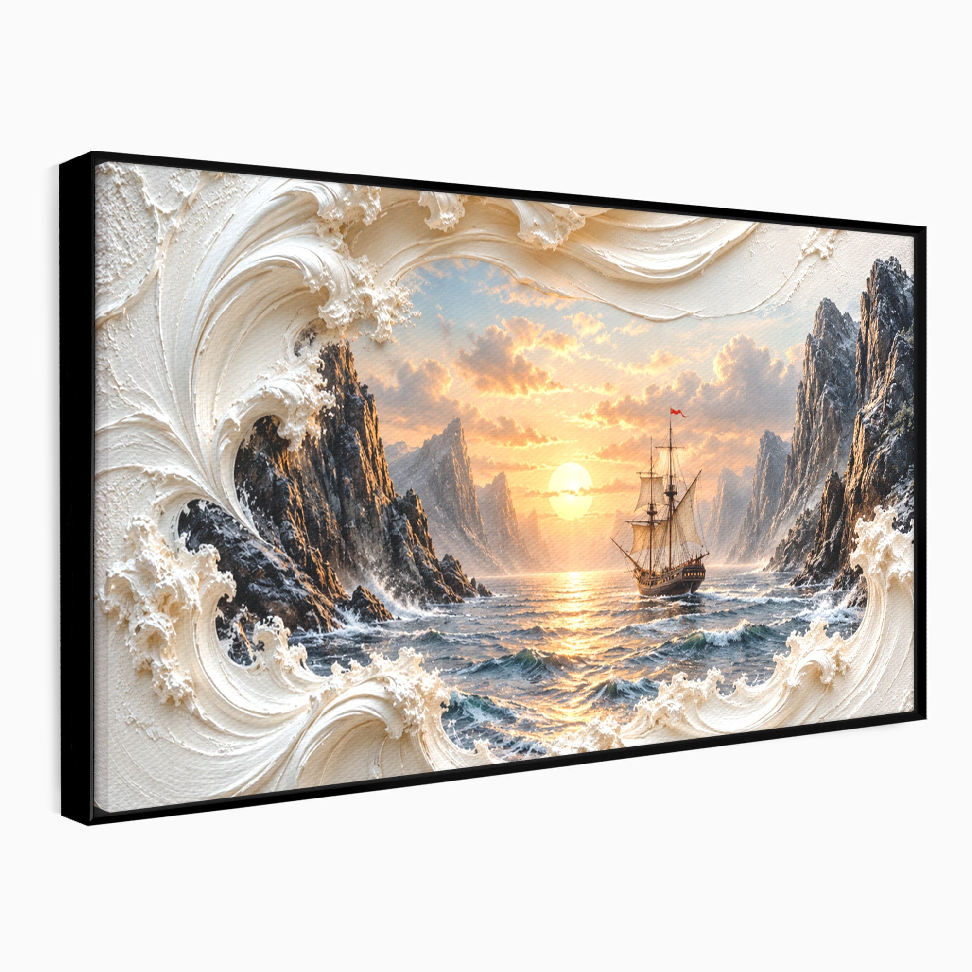 Tablou Canvas Premium LuxCanva® U1169, Corabie La Apus, Mare, Peisaj Marin, Corabie, Apus, Living, Culori Vibrante