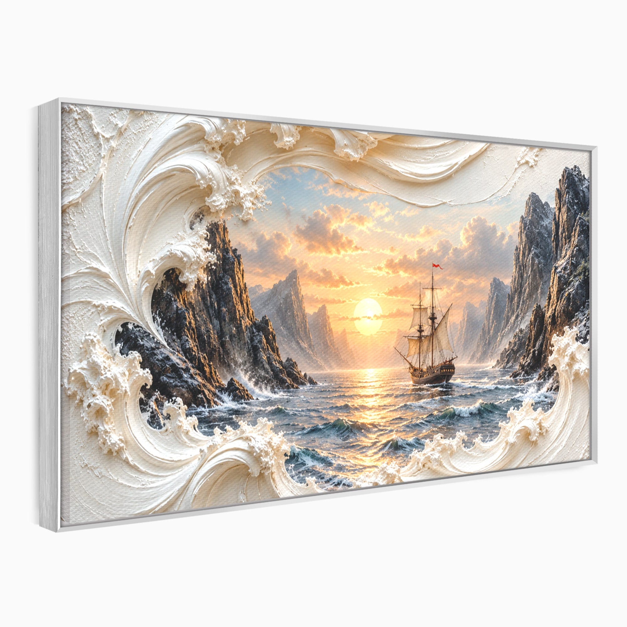 Tablou Canvas Premium LuxCanva® U1169, Corabie La Apus, Mare, Peisaj Marin, Corabie, Apus, Living, Culori Vibrante