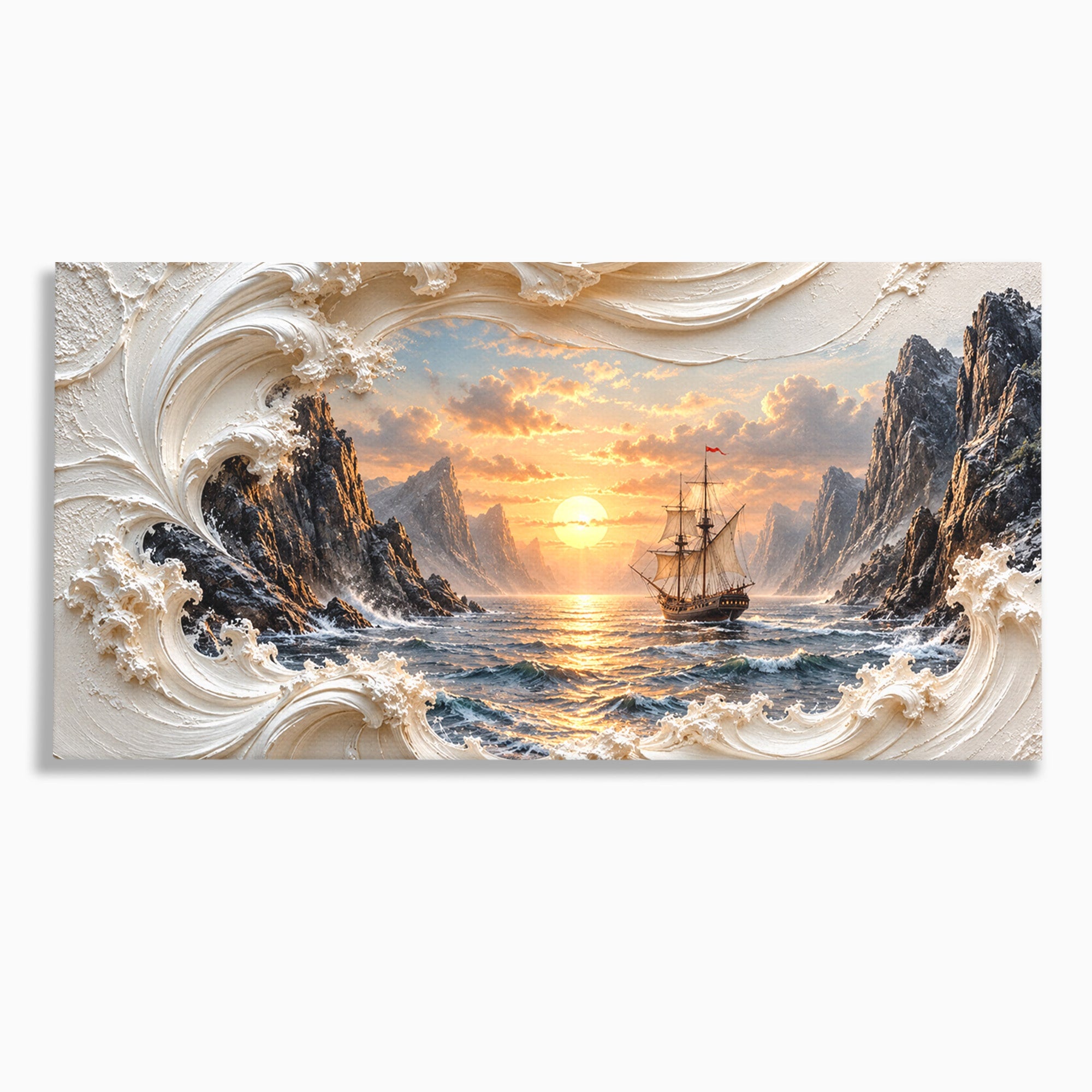 Tablou Canvas Premium LuxCanva® U1169, Corabie La Apus, Mare, Peisaj Marin, Corabie, Apus, Living, Culori Vibrante