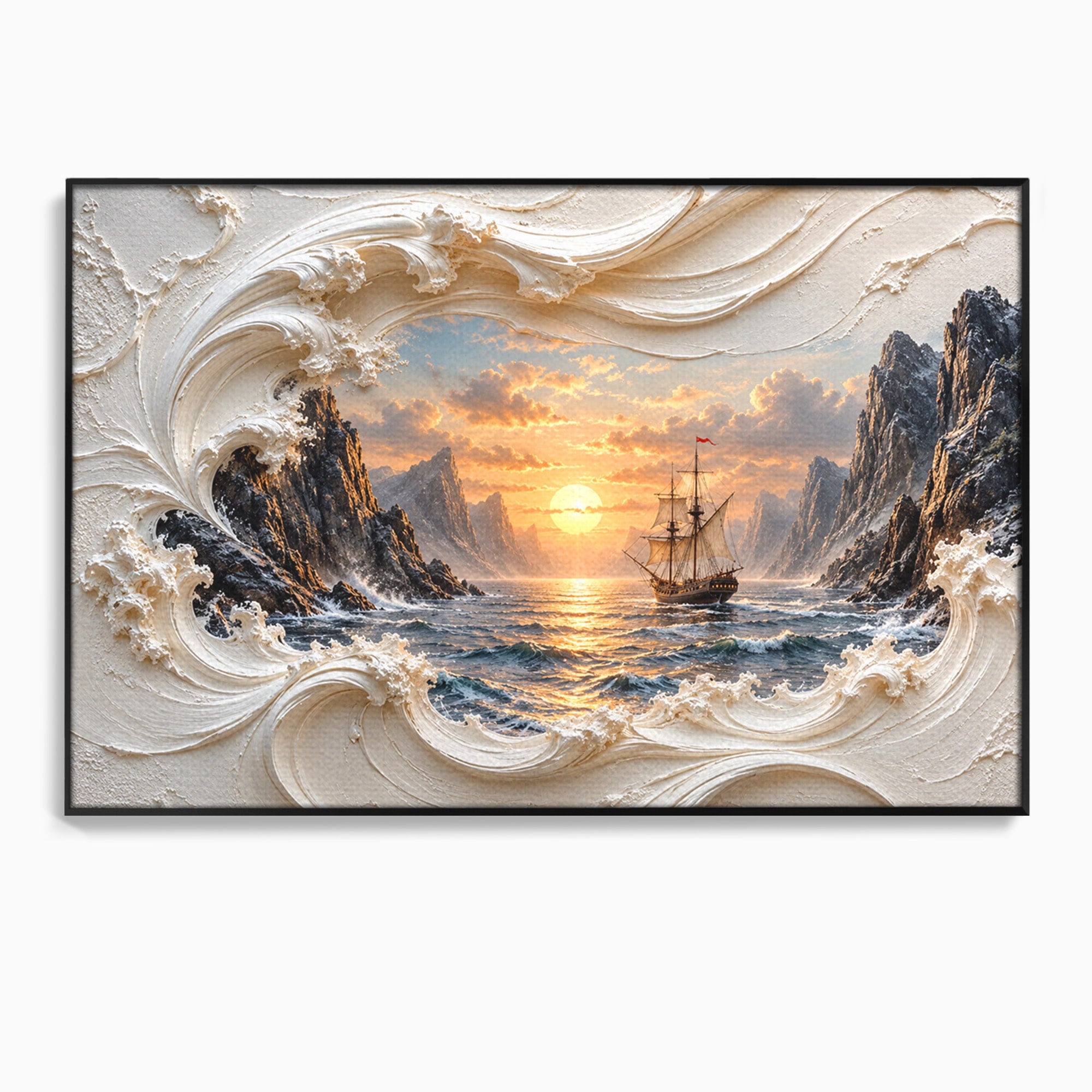 Tablou Canvas Premium LuxCanva® U1169, Corabie La Apus, Mare, Peisaj Marin, Corabie, Apus, Living, Culori Vibrante