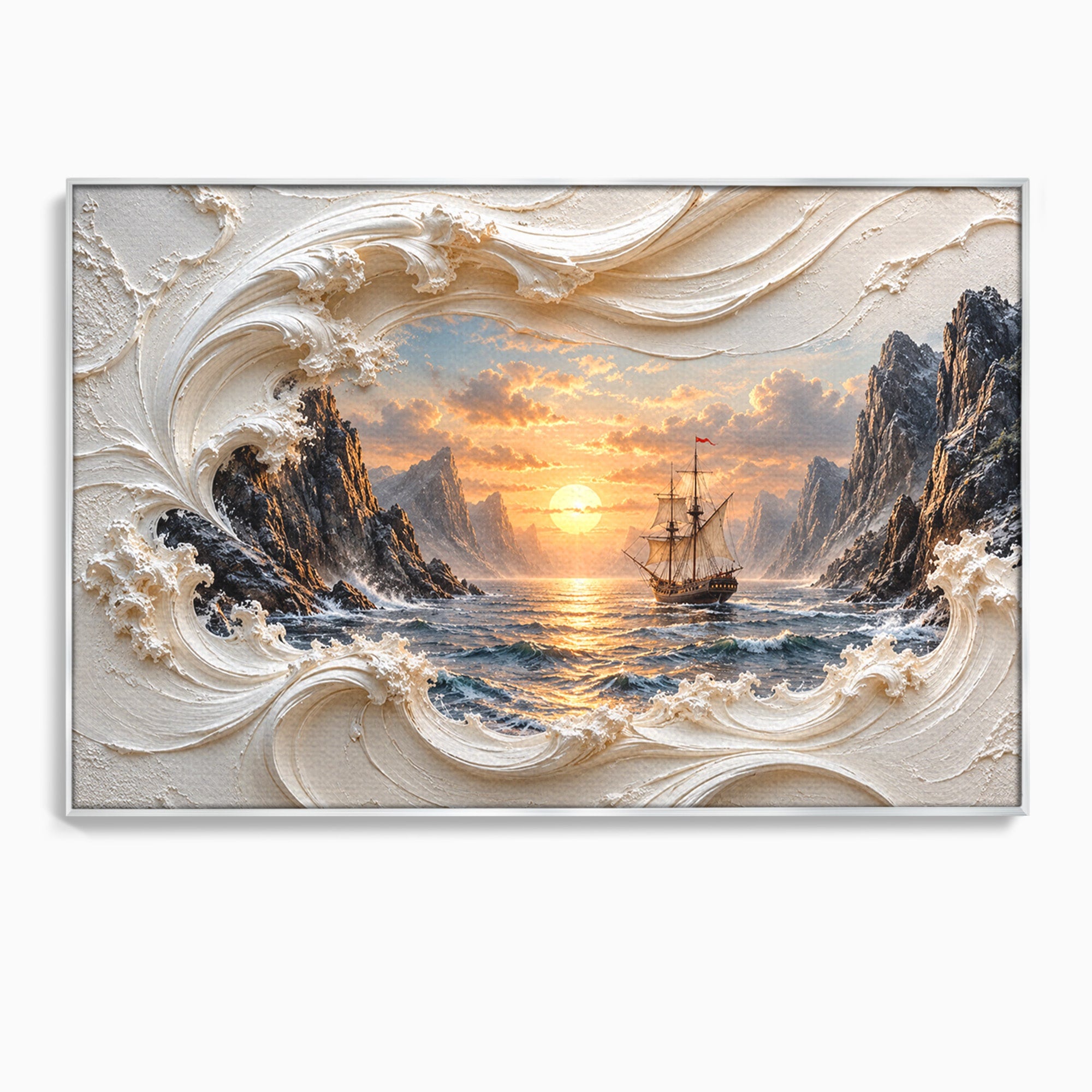 Tablou Canvas Premium LuxCanva® U1169, Corabie La Apus, Mare, Peisaj Marin, Corabie, Apus, Living, Culori Vibrante