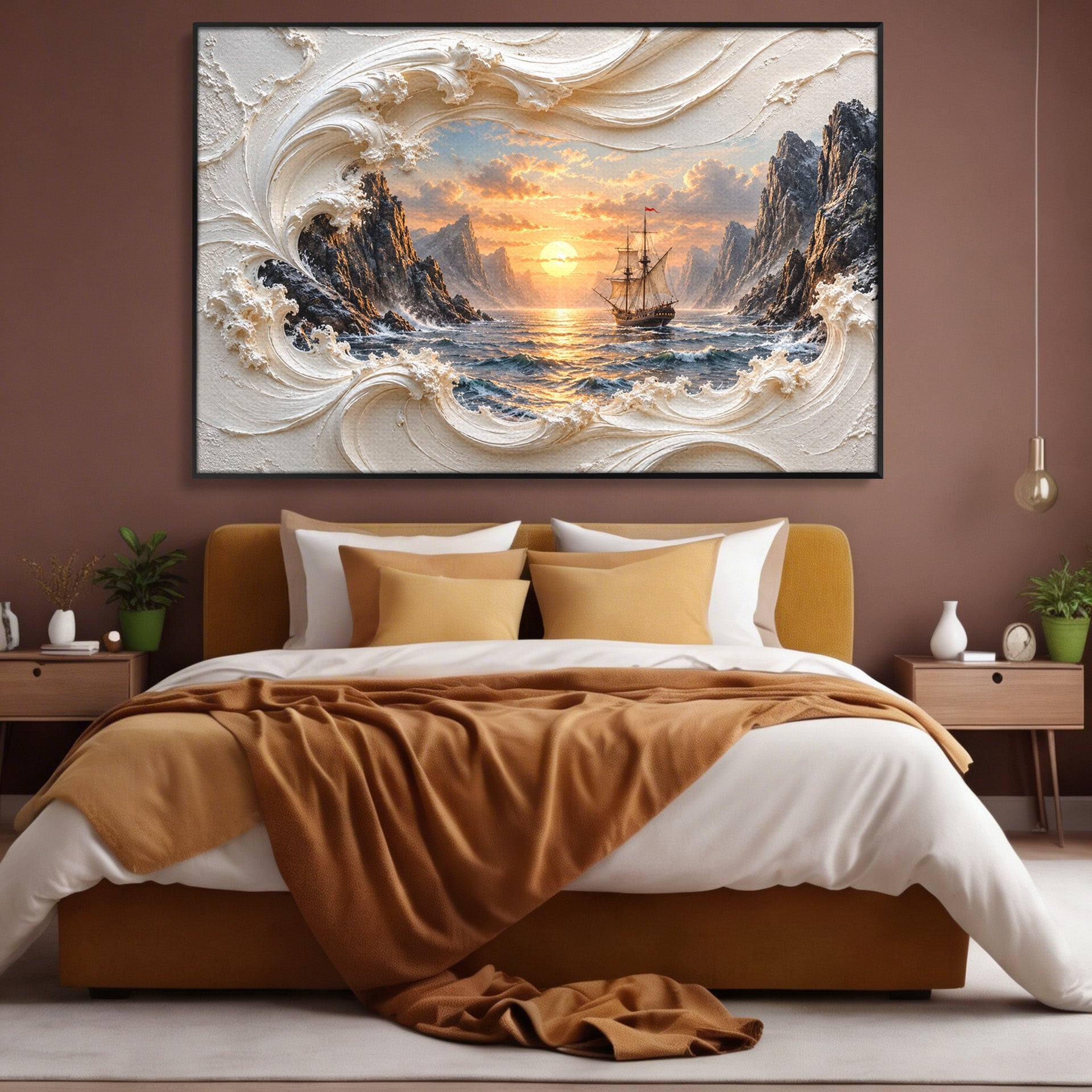 Tablou Canvas Premium LuxCanva® U1169, Corabie La Apus, Mare, Peisaj Marin, Corabie, Apus, Living, Culori Vibrante