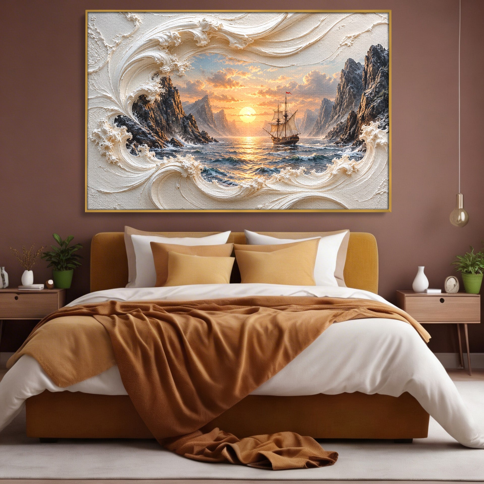 Tablou Canvas Premium LuxCanva® U1169, Corabie La Apus, Mare, Peisaj Marin, Corabie, Apus, Living, Culori Vibrante