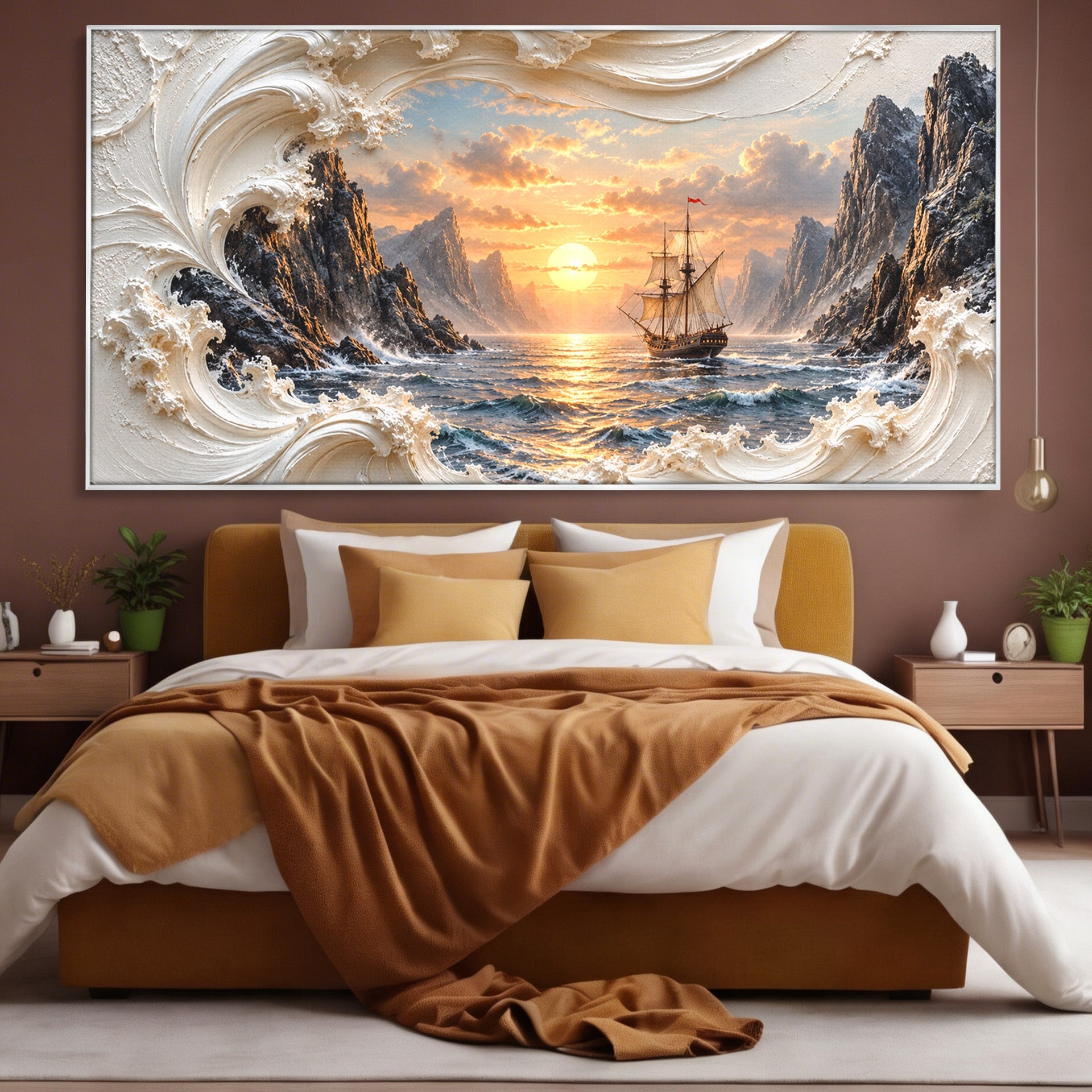 Tablou Canvas Premium LuxCanva® U1169, Corabie La Apus, Mare, Peisaj Marin, Corabie, Apus, Living, Culori Vibrante