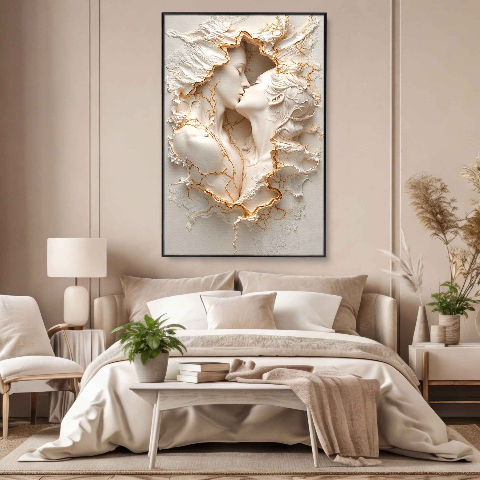 Tablou Canvas Premium LuxCanva® U1170, Sarutul Etern, Cuplu, Iubire, Romantic, Arta, Dormitor, Living, Culori Vibrante