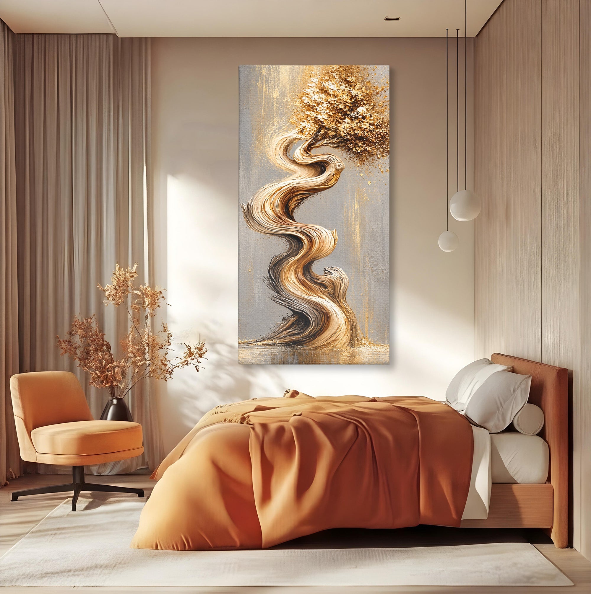 Tablou Canvas Premium LuxCanva® U1172, Echilibrul Copacului Spiralat, Abstract, Eleganta, Arta Moderna, Copac, Living, Culori Vibrante