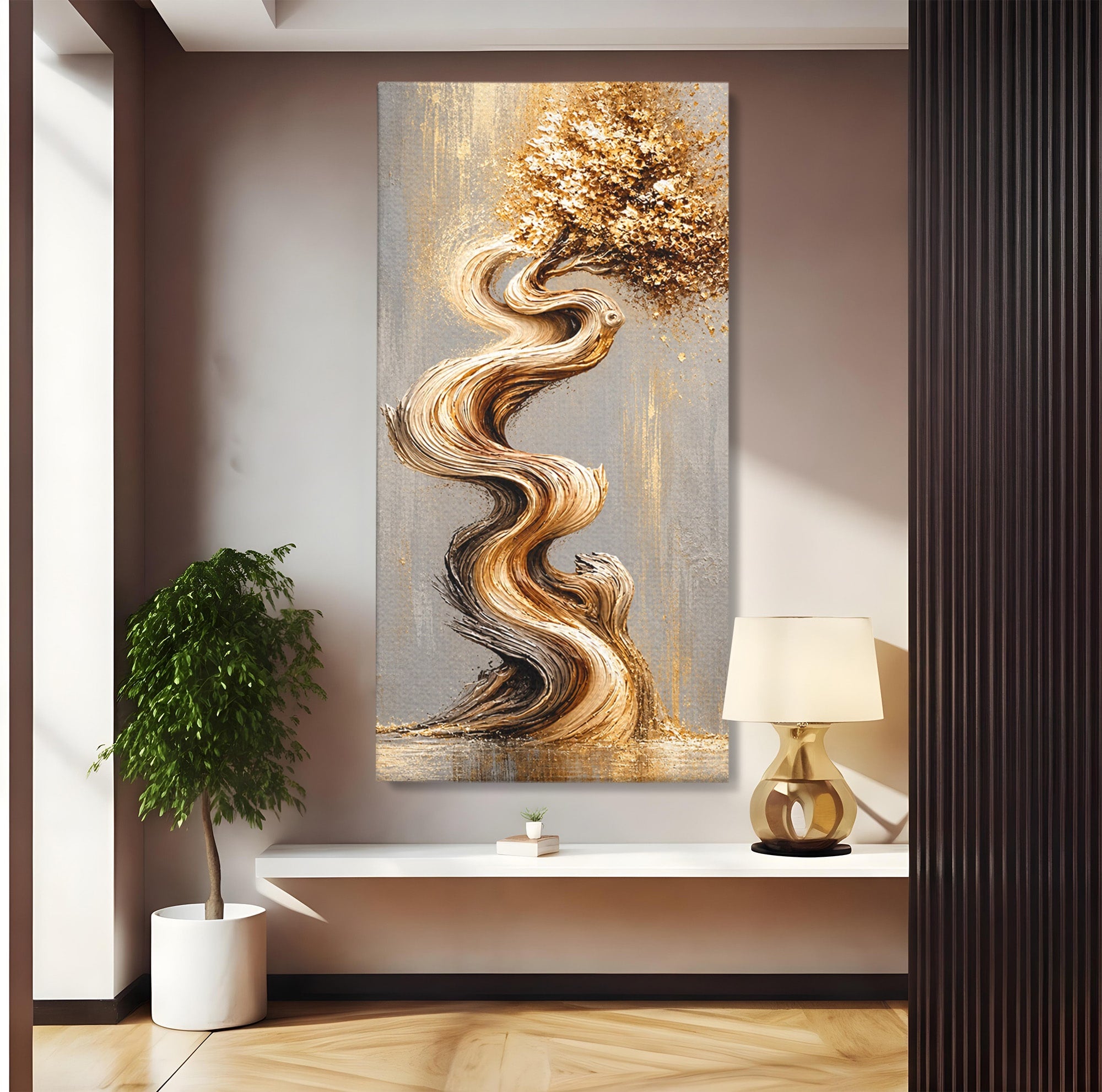 Tablou Canvas Premium LuxCanva® U1172, Echilibrul Copacului Spiralat, Abstract, Eleganta, Arta Moderna, Copac, Living, Culori Vibrante