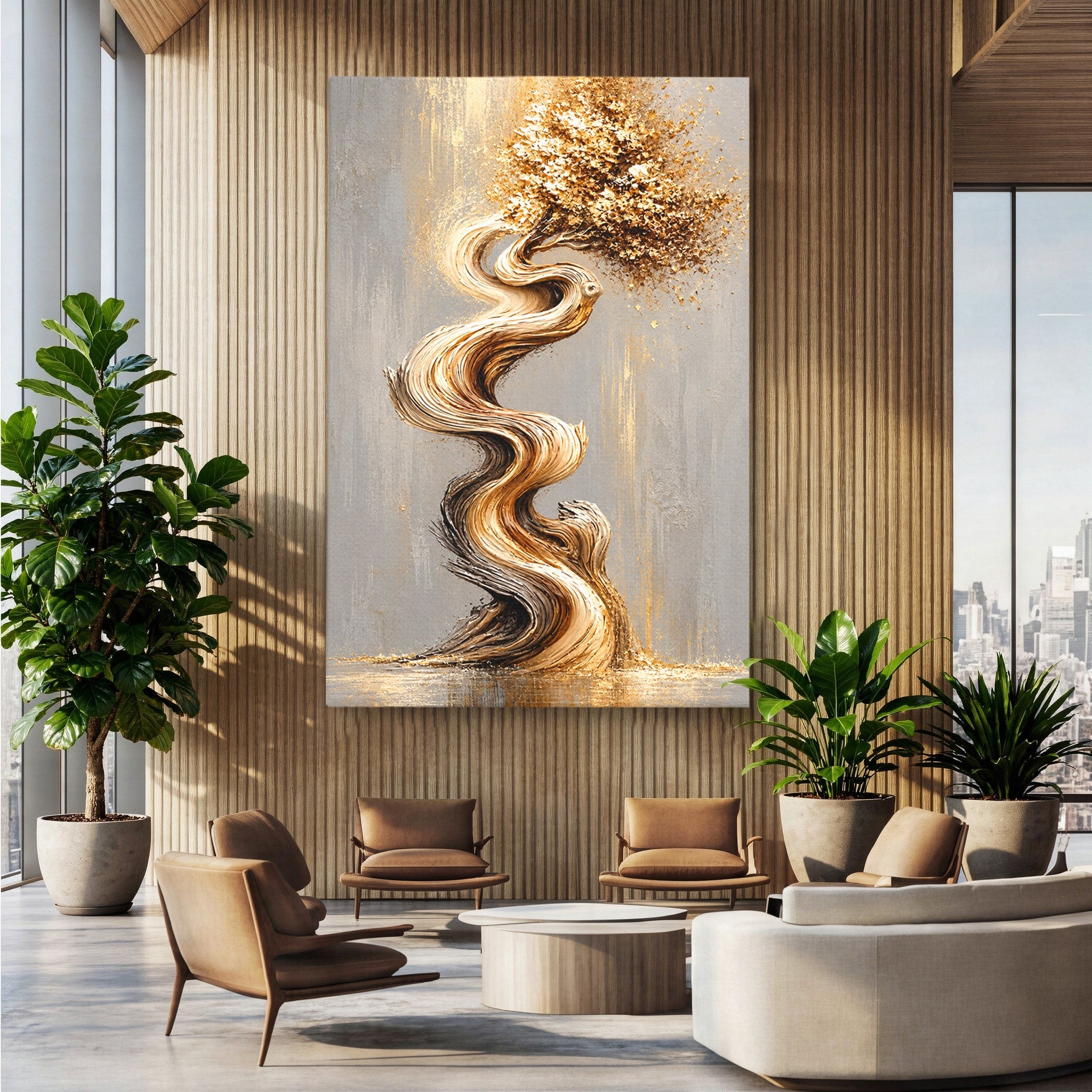 Tablou Canvas Premium LuxCanva® U1172, Echilibrul Copacului Spiralat, Abstract, Eleganta, Arta Moderna, Copac, Living, Culori Vibrante
