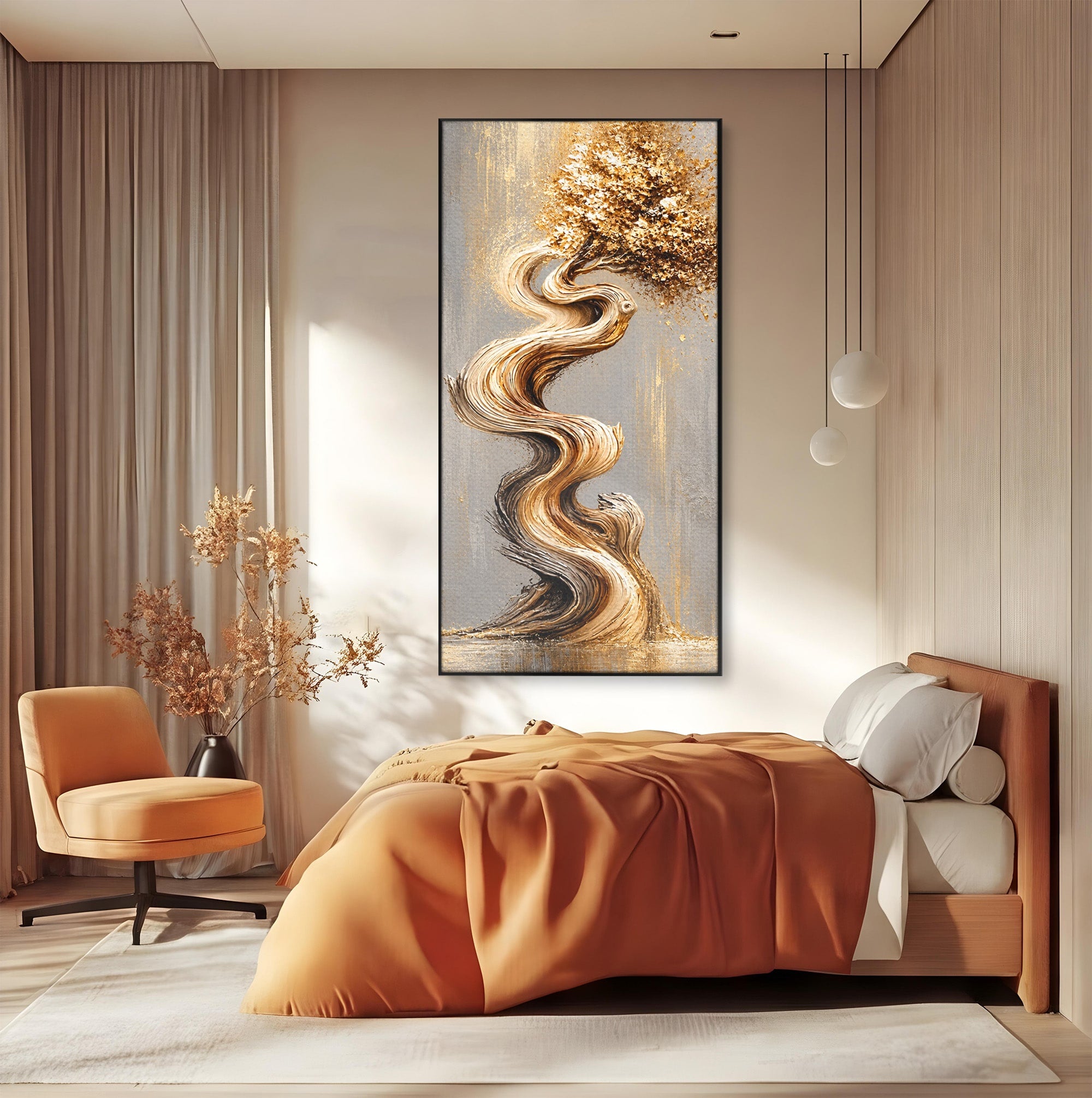 Tablou Canvas Premium LuxCanva® U1172, Echilibrul Copacului Spiralat, Abstract, Eleganta, Arta Moderna, Copac, Living, Culori Vibrante