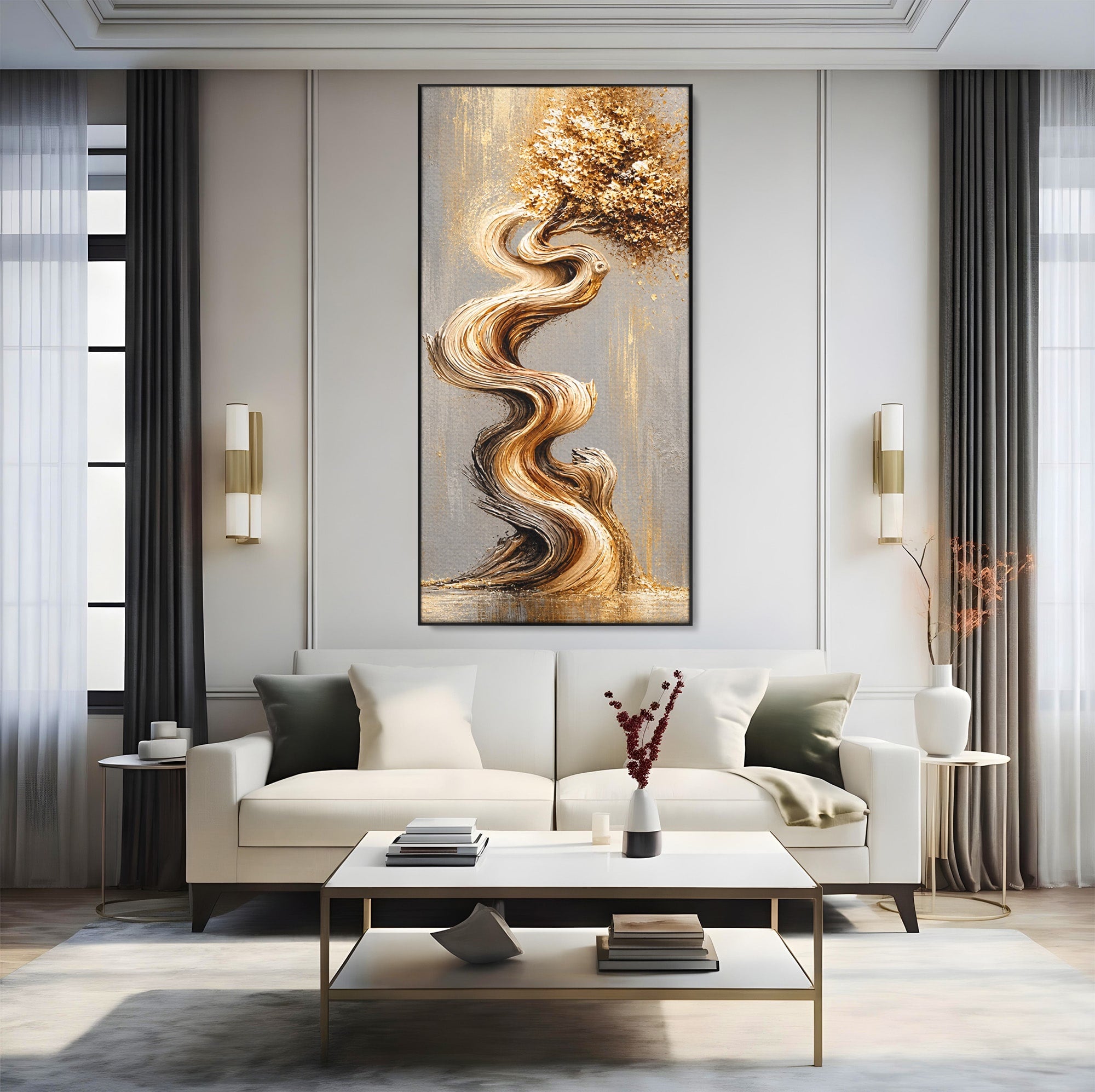 Tablou Canvas Premium LuxCanva® U1172, Echilibrul Copacului Spiralat, Abstract, Eleganta, Arta Moderna, Copac, Living, Culori Vibrante