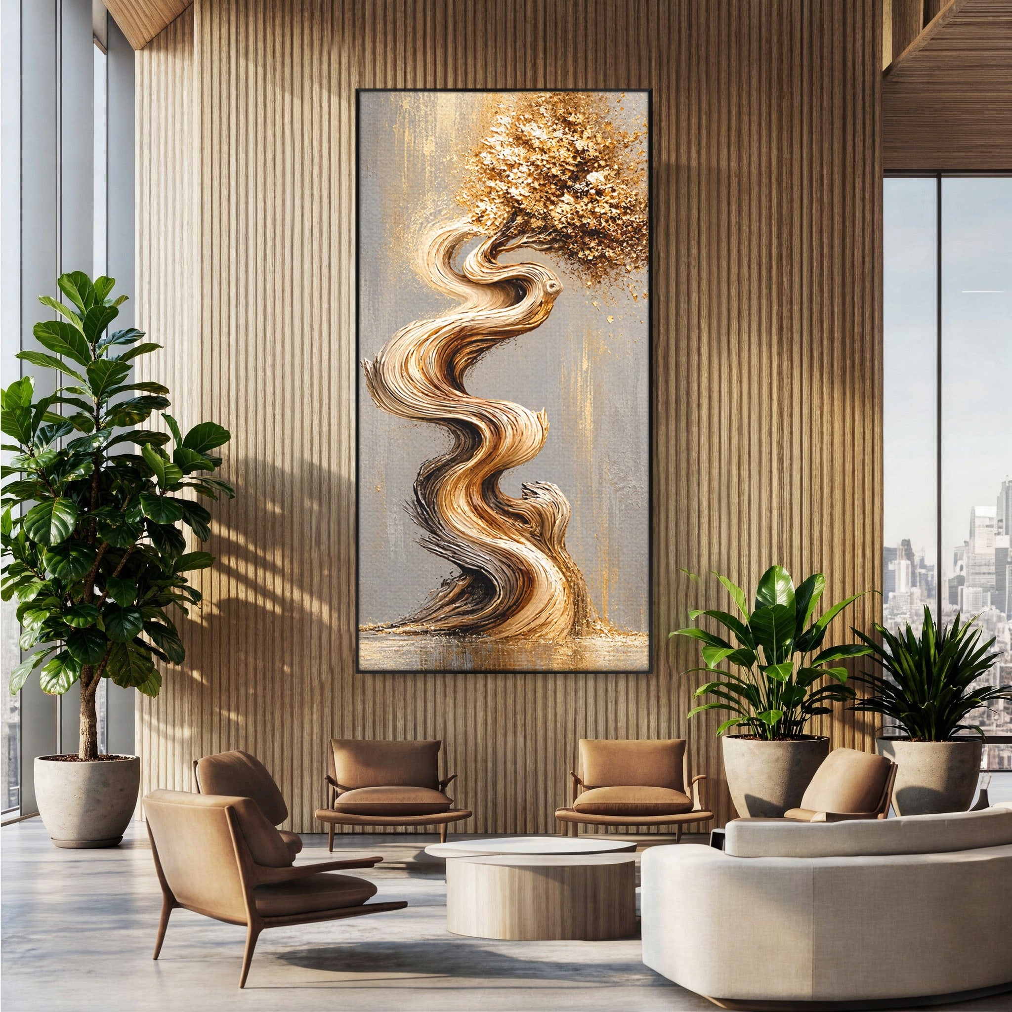 Tablou Canvas Premium LuxCanva® U1172, Echilibrul Copacului Spiralat, Abstract, Eleganta, Arta Moderna, Copac, Living, Culori Vibrante