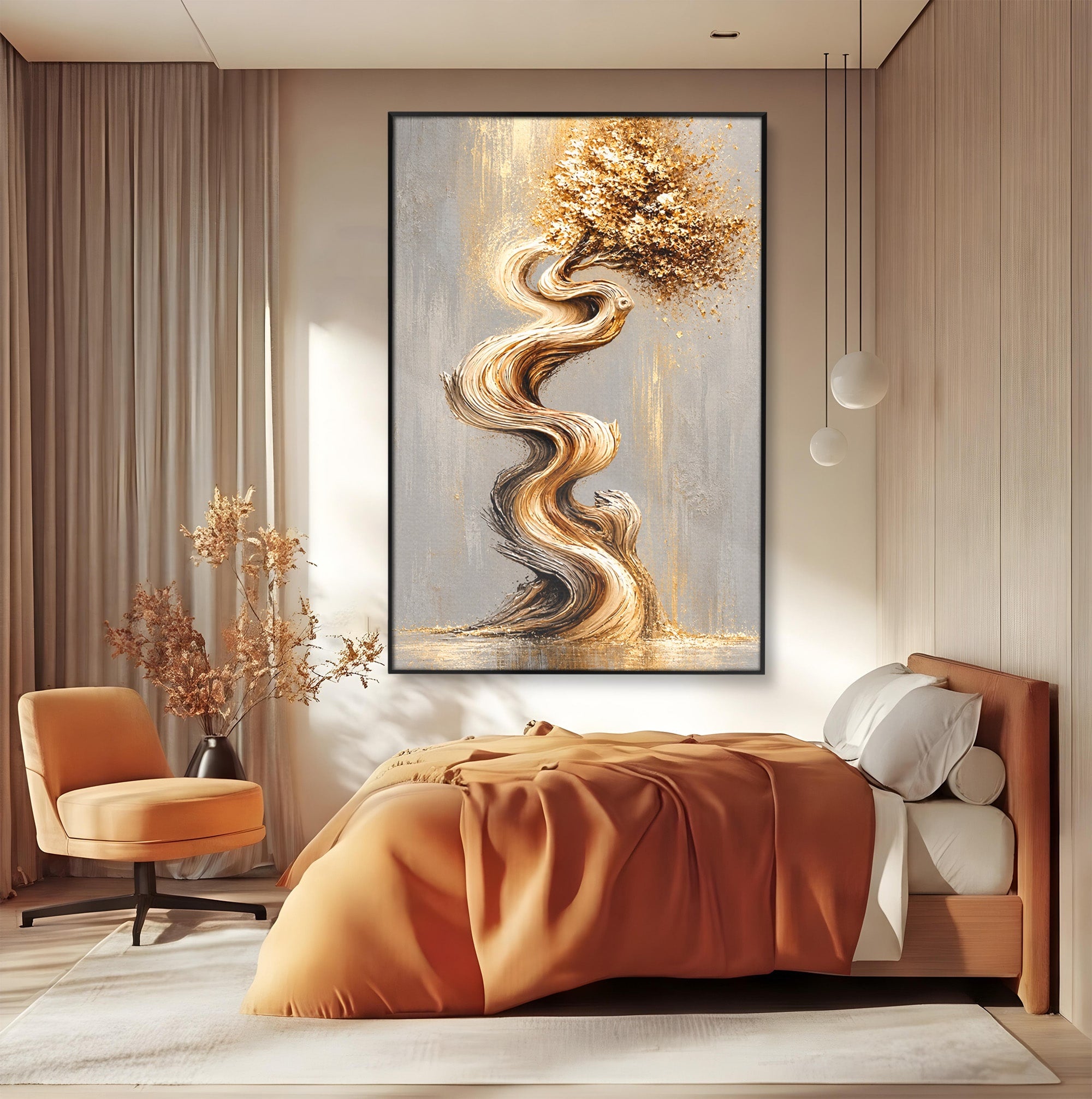 Tablou Canvas Premium LuxCanva® U1172, Echilibrul Copacului Spiralat, Abstract, Eleganta, Arta Moderna, Copac, Living, Culori Vibrante