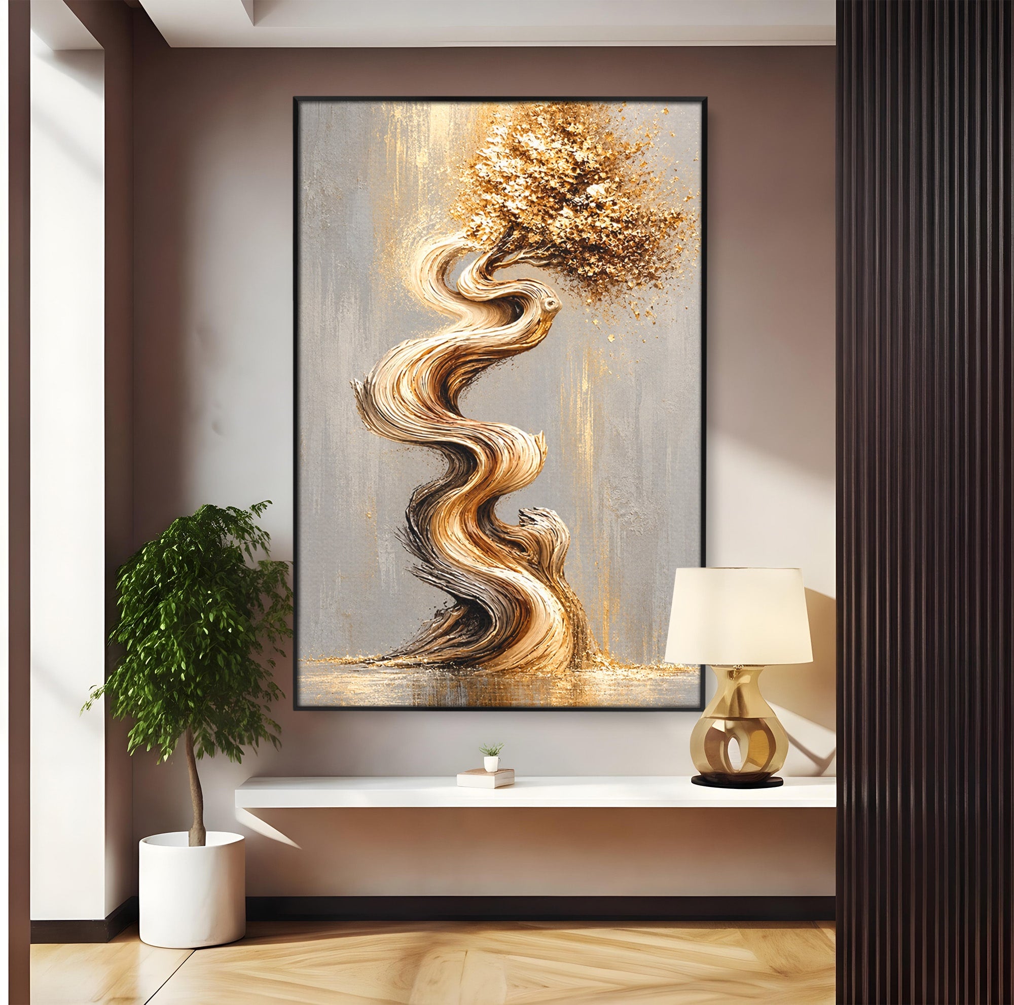 Tablou Canvas Premium LuxCanva® U1172, Echilibrul Copacului Spiralat, Abstract, Eleganta, Arta Moderna, Copac, Living, Culori Vibrante