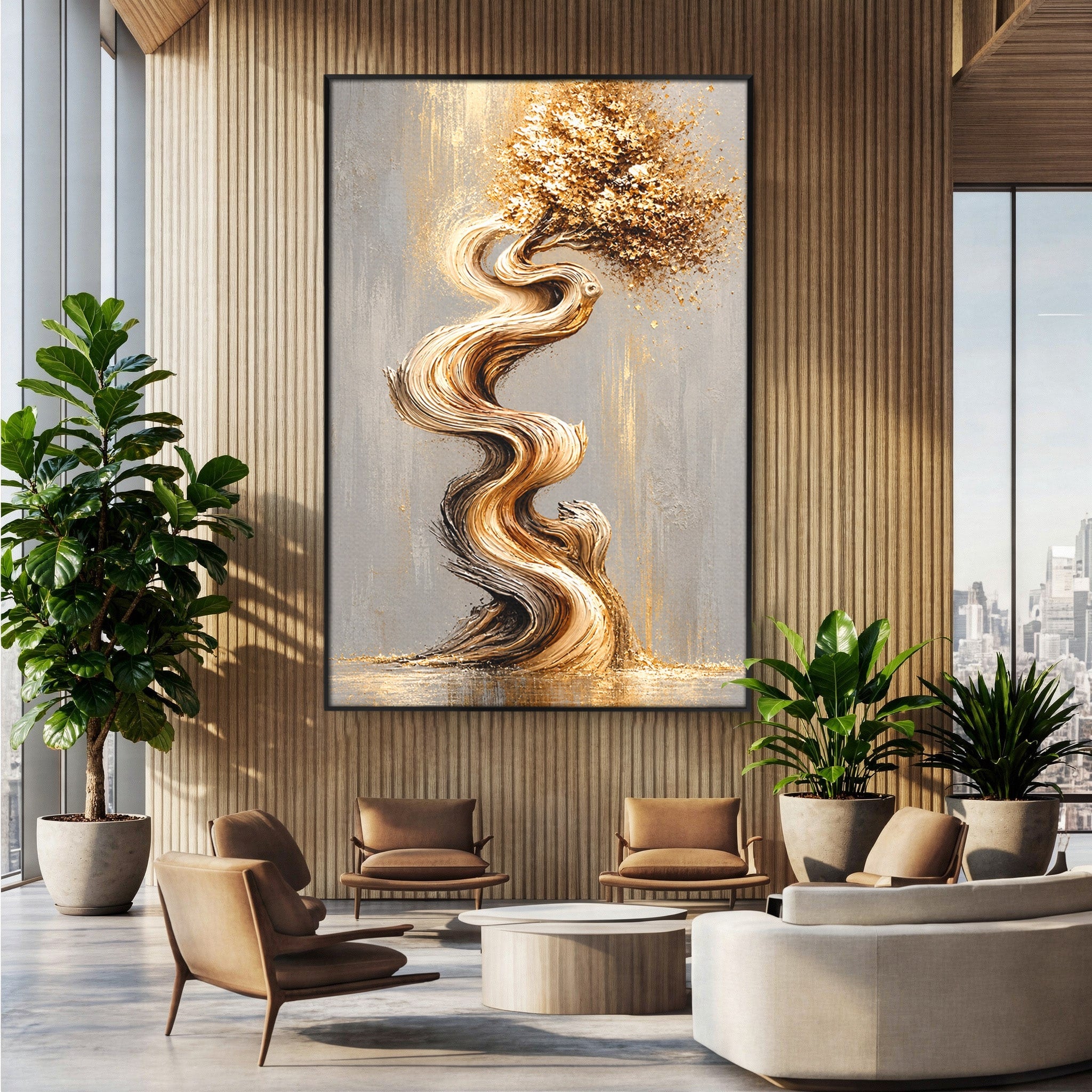 Tablou Canvas Premium LuxCanva® U1172, Echilibrul Copacului Spiralat, Abstract, Eleganta, Arta Moderna, Copac, Living, Culori Vibrante
