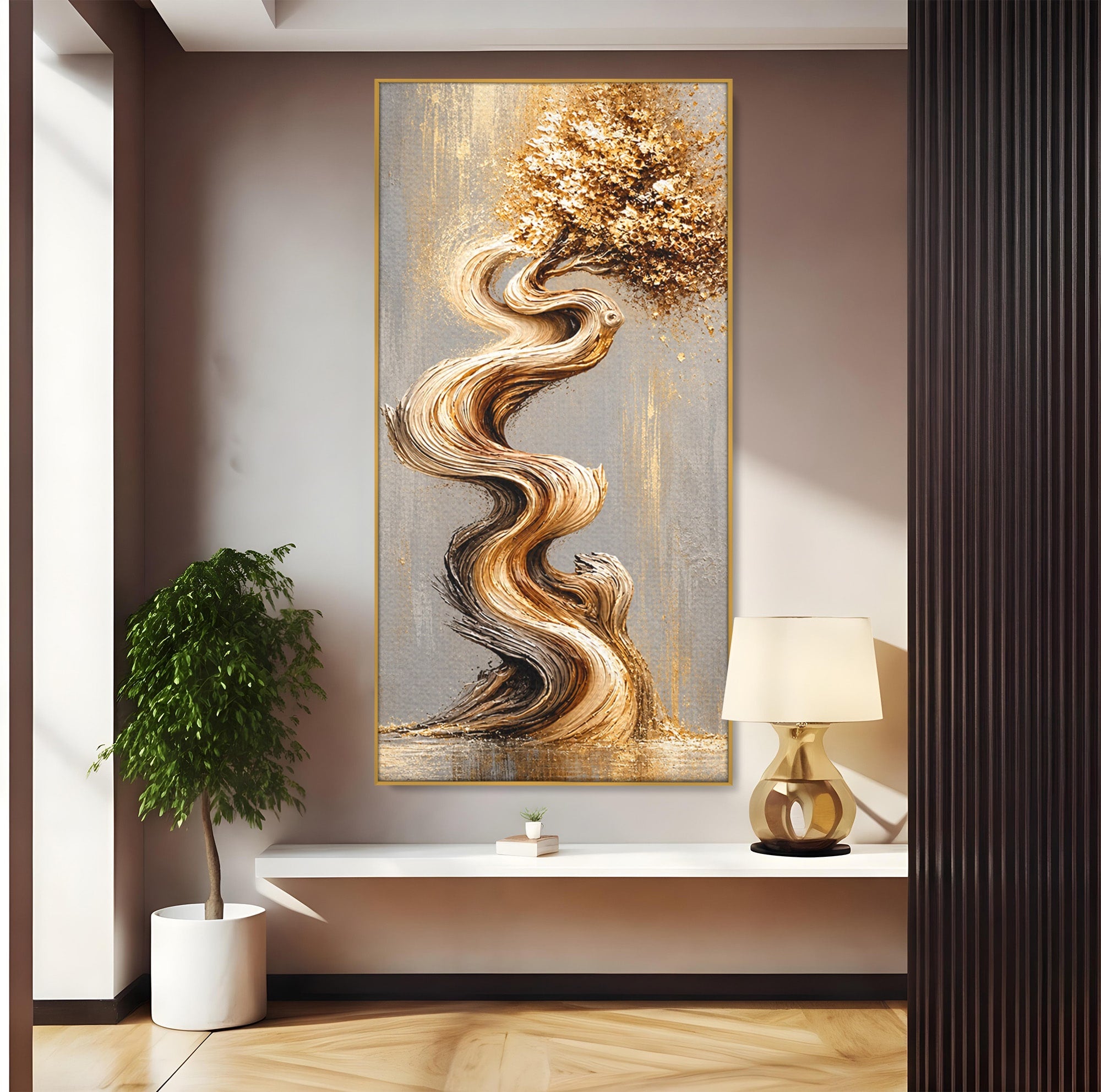 Tablou Canvas Premium LuxCanva® U1172, Echilibrul Copacului Spiralat, Abstract, Eleganta, Arta Moderna, Copac, Living, Culori Vibrante