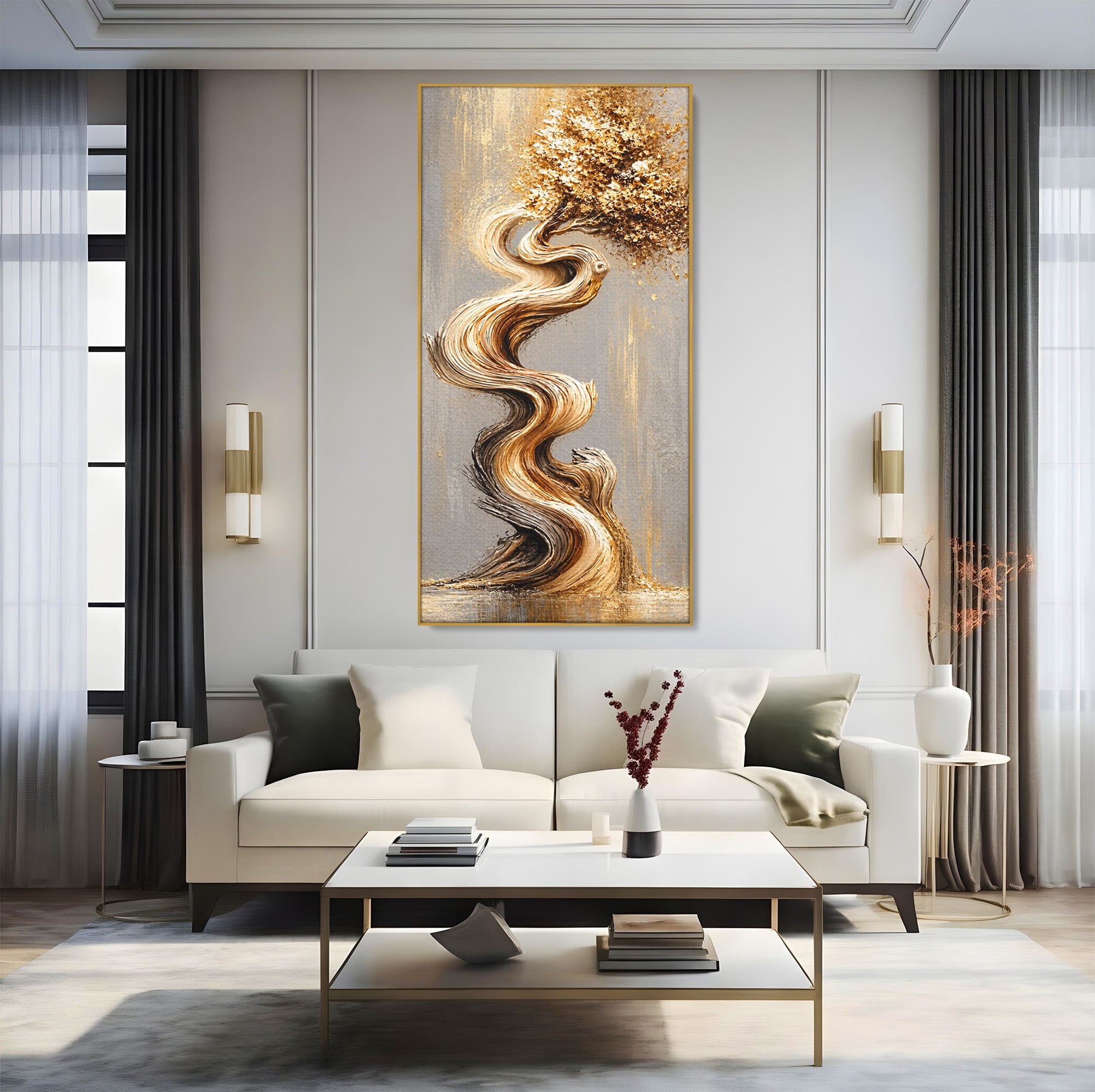 Tablou Canvas Premium LuxCanva® U1172, Echilibrul Copacului Spiralat, Abstract, Eleganta, Arta Moderna, Copac, Living, Culori Vibrante