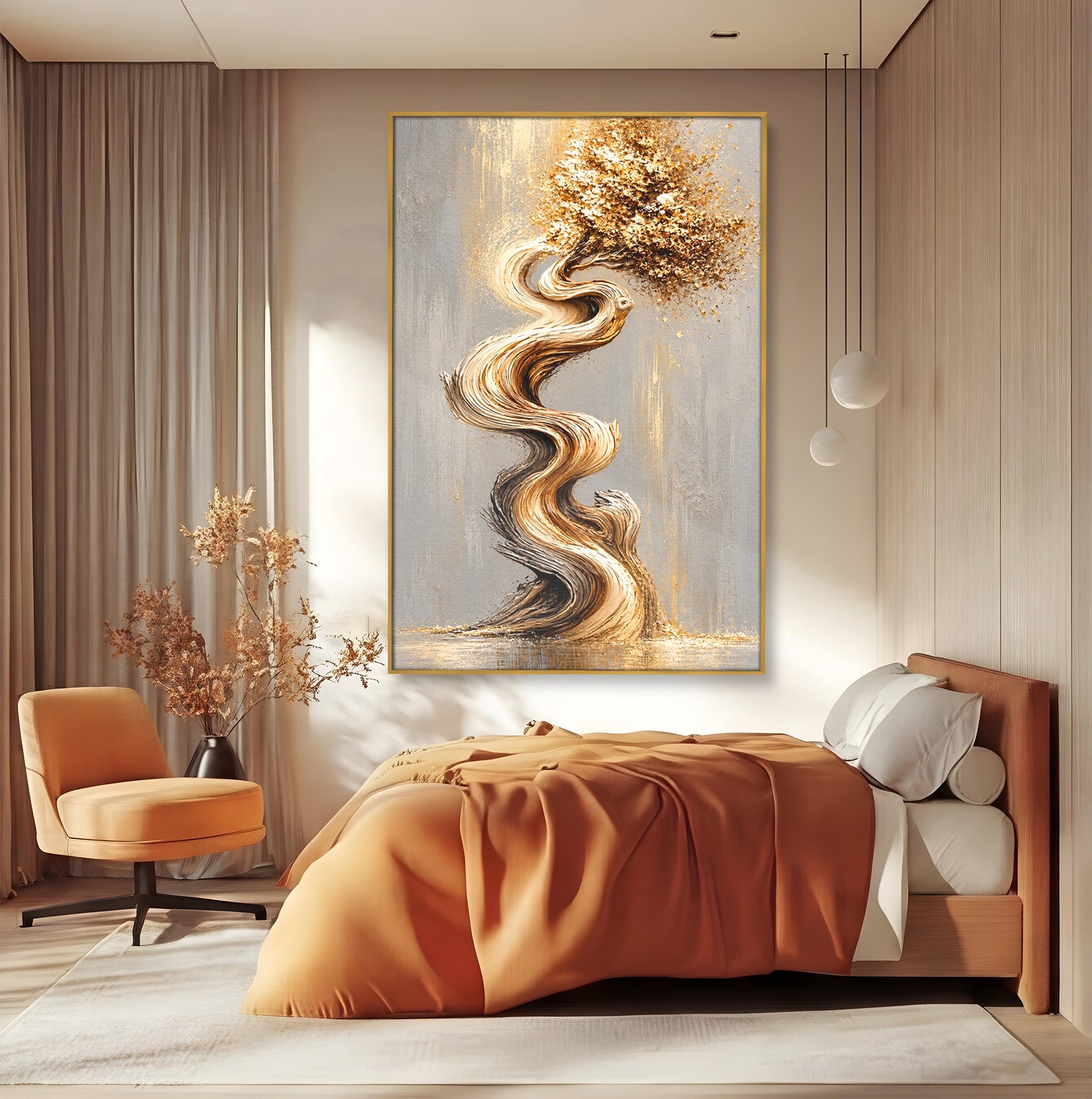 Tablou Canvas Premium LuxCanva® U1172, Echilibrul Copacului Spiralat, Abstract, Eleganta, Arta Moderna, Copac, Living, Culori Vibrante