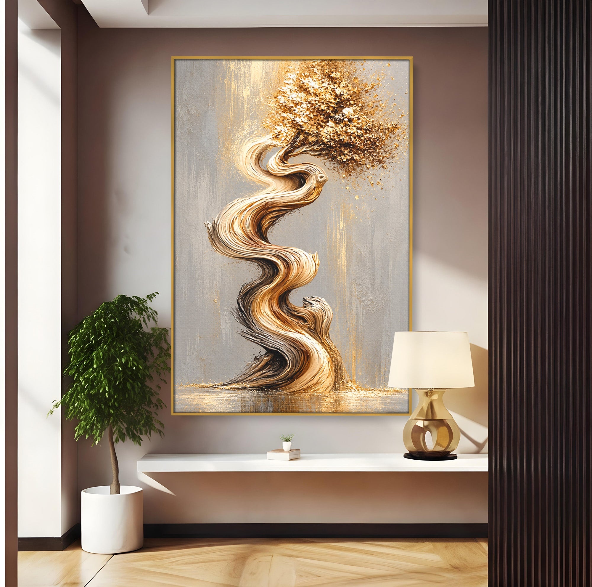 Tablou Canvas Premium LuxCanva® U1172, Echilibrul Copacului Spiralat, Abstract, Eleganta, Arta Moderna, Copac, Living, Culori Vibrante