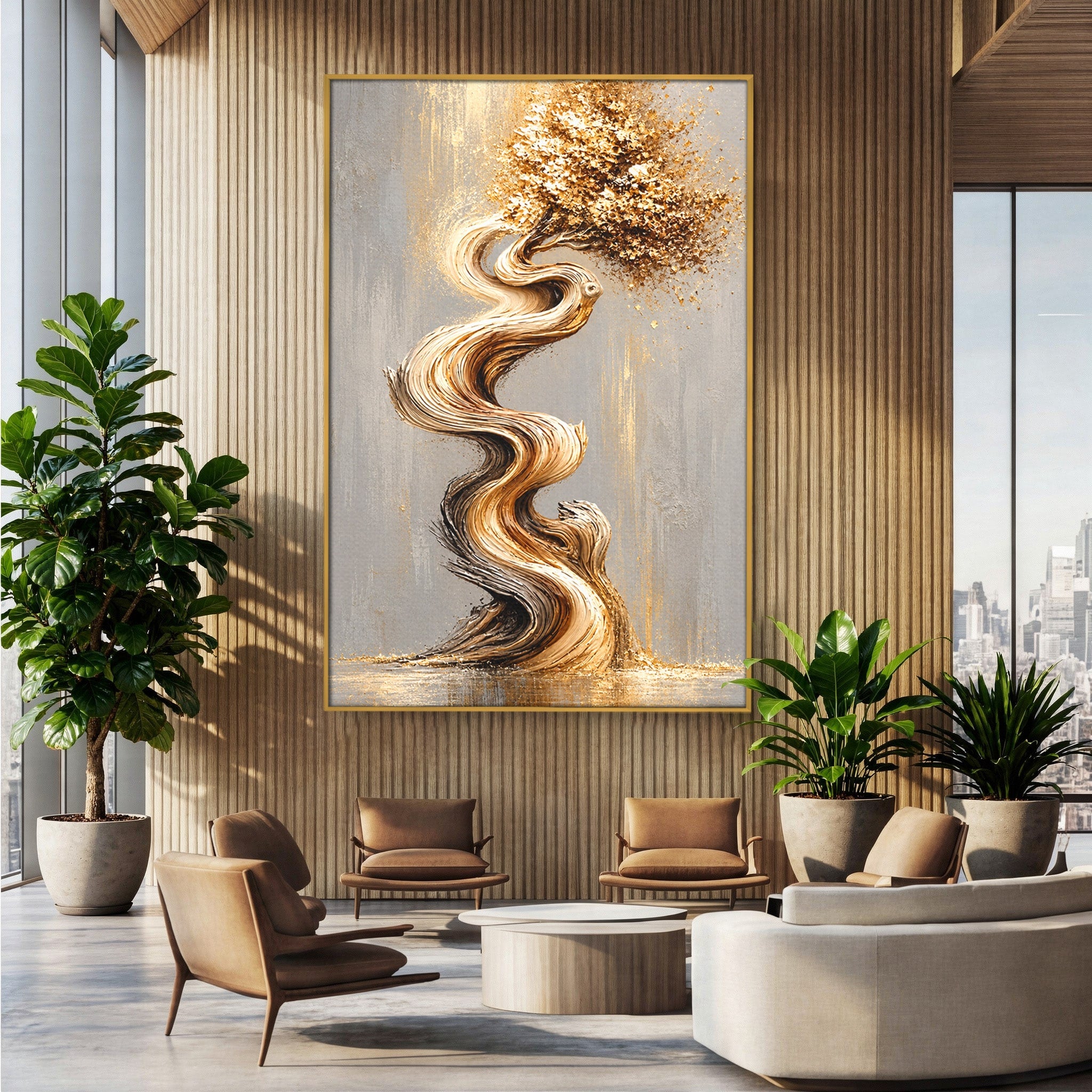 Tablou Canvas Premium LuxCanva® U1172, Echilibrul Copacului Spiralat, Abstract, Eleganta, Arta Moderna, Copac, Living, Culori Vibrante