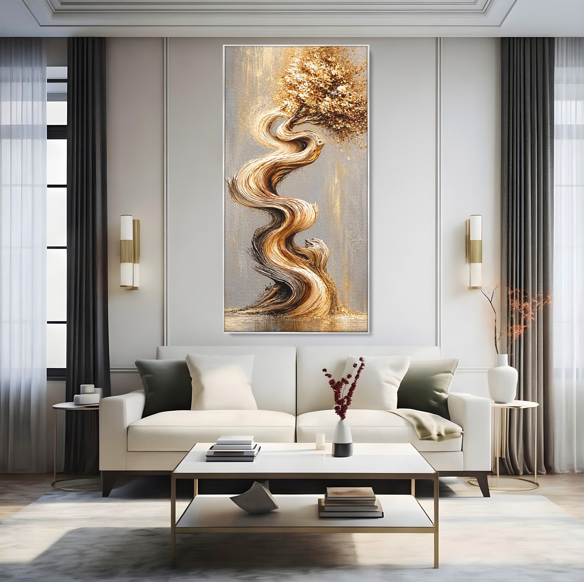 Tablou Canvas Premium LuxCanva® U1172, Echilibrul Copacului Spiralat, Abstract, Eleganta, Arta Moderna, Copac, Living, Culori Vibrante