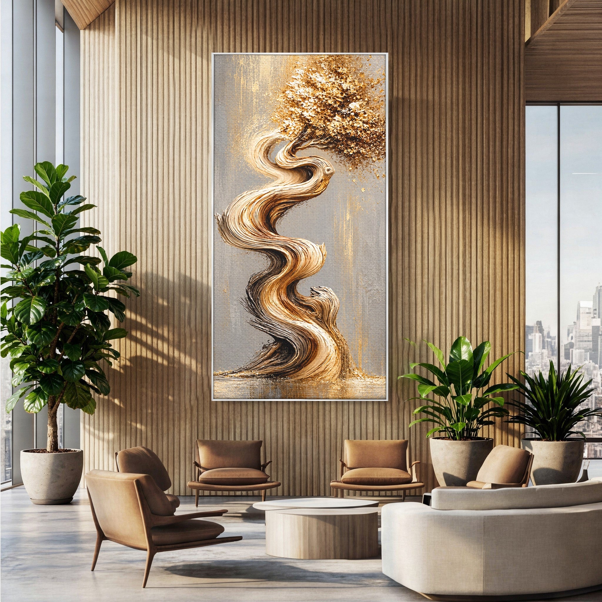 Tablou Canvas Premium LuxCanva® U1172, Echilibrul Copacului Spiralat, Abstract, Eleganta, Arta Moderna, Copac, Living, Culori Vibrante